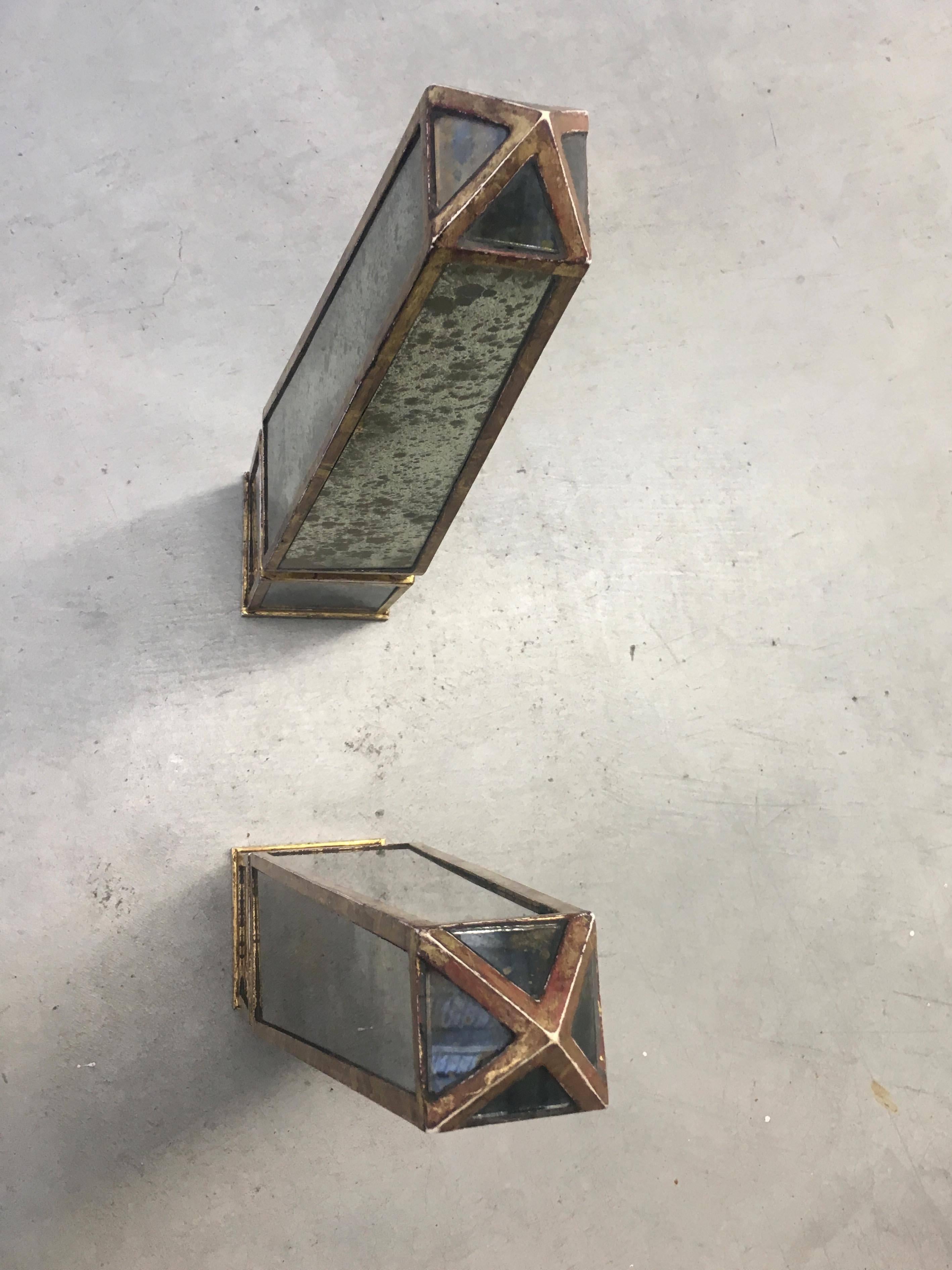20th Century Pair of Classic Antique Gold Mirror Obelisks with Rubbed Gold Leaf Armature