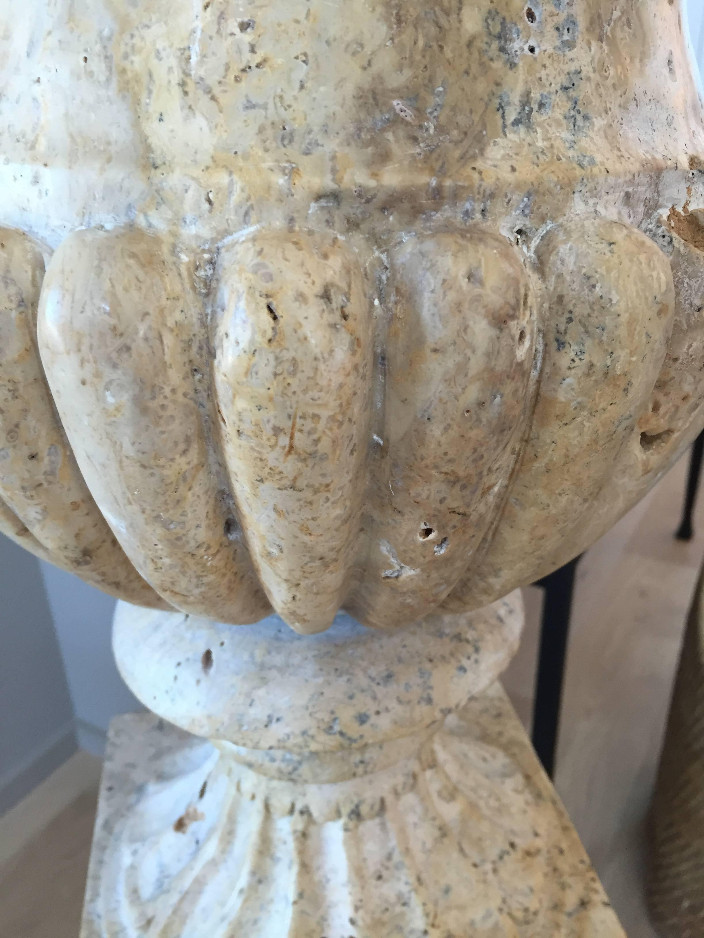 Pair of 19th Century Italian Solid Handcarved Limestone Classic Urns 5