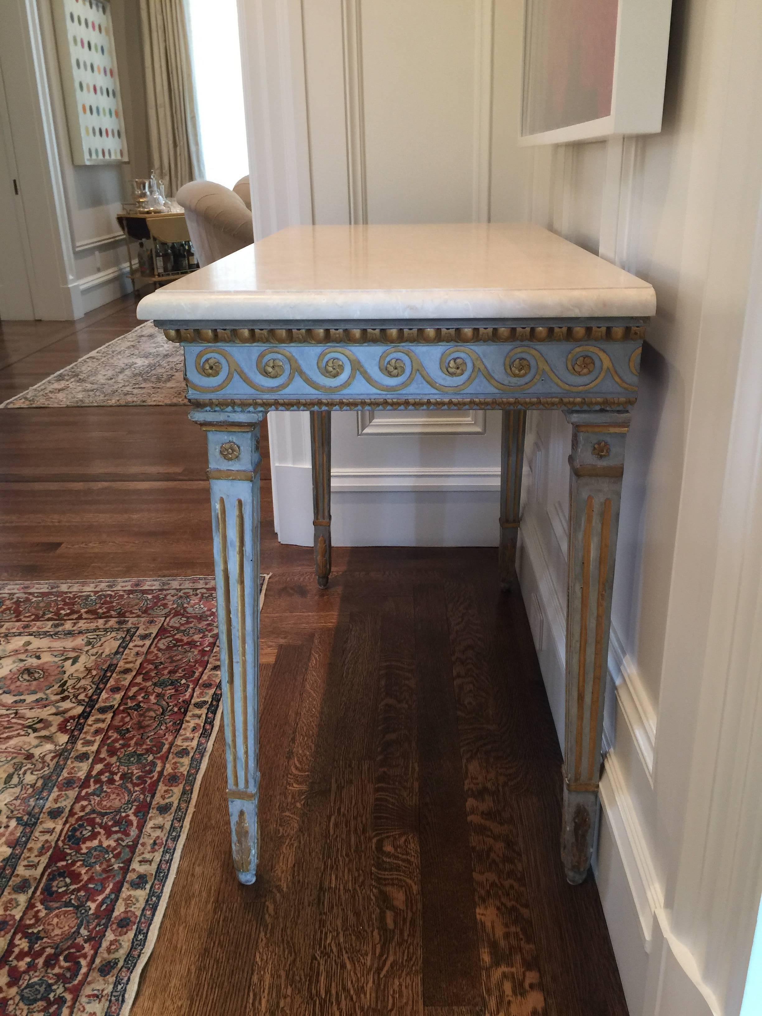 Polychromed 18th century hand-carved polychrome and giltwood Gustavian console table