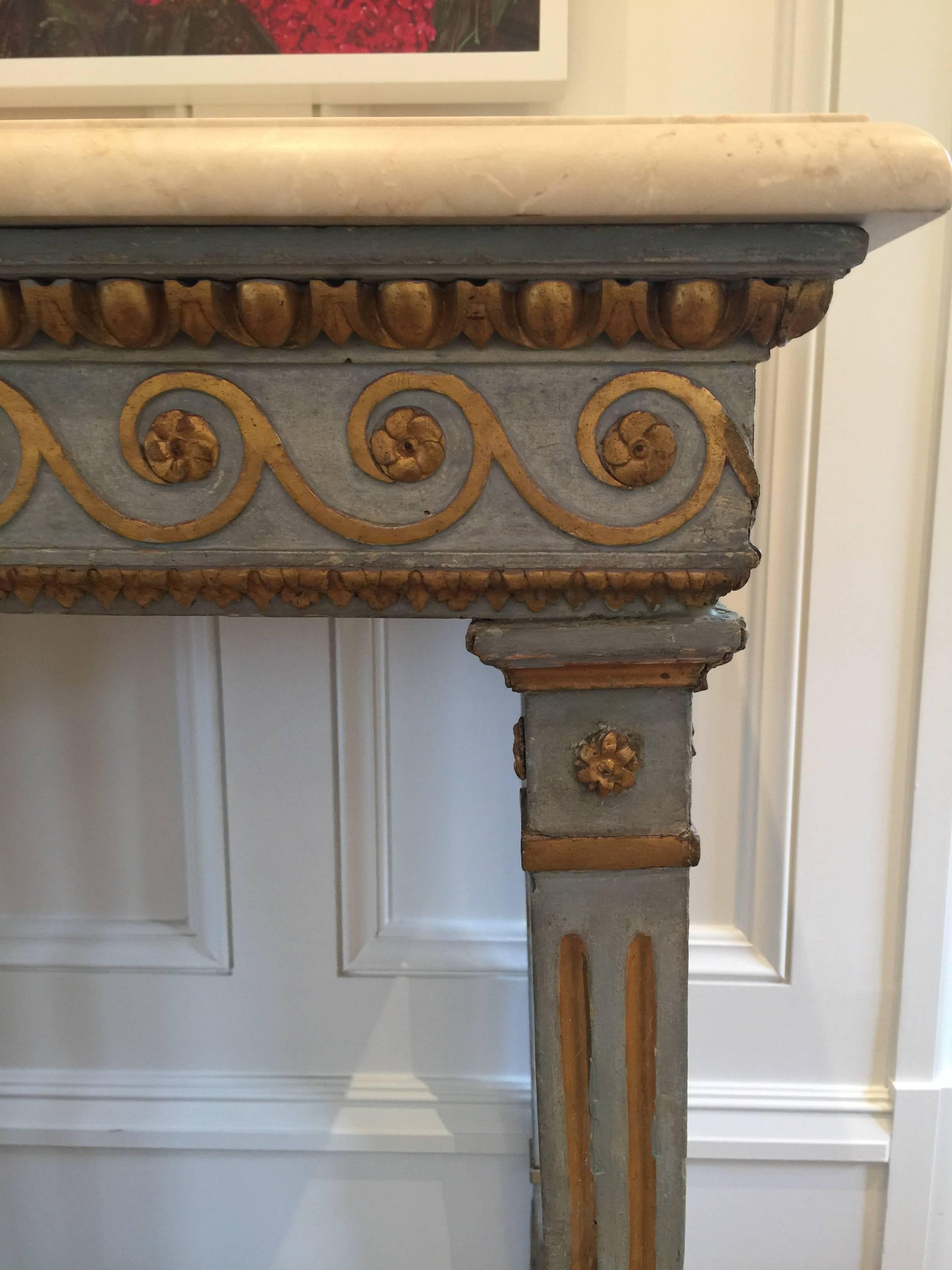Wood 18th century hand-carved polychrome and giltwood Gustavian console table