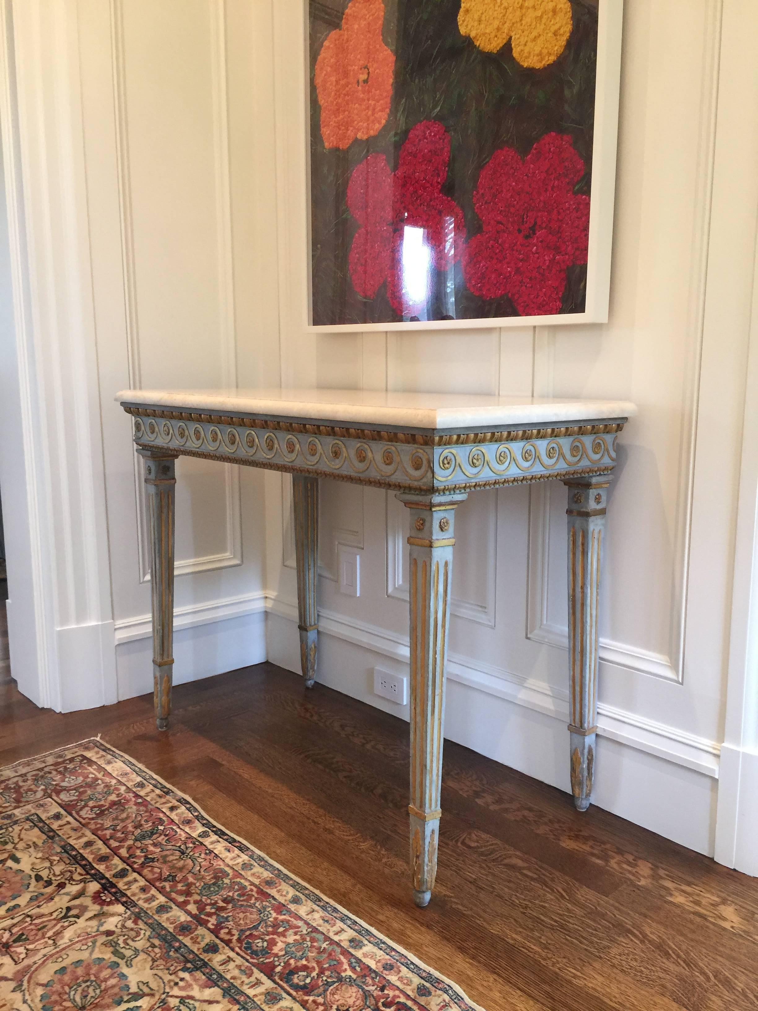 18th century hand-carved polychrome and giltwood Gustavian console table 1