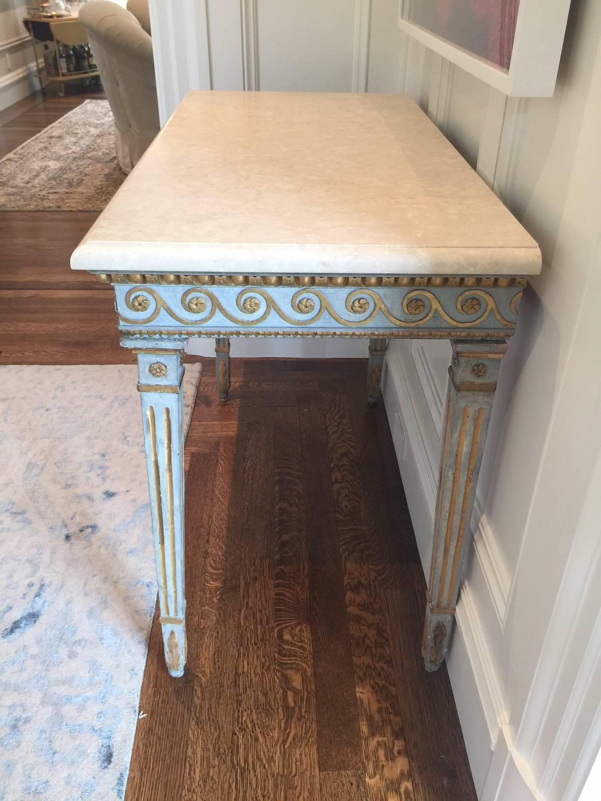 18th century hand-carved polychrome and giltwood Gustavian console table 2