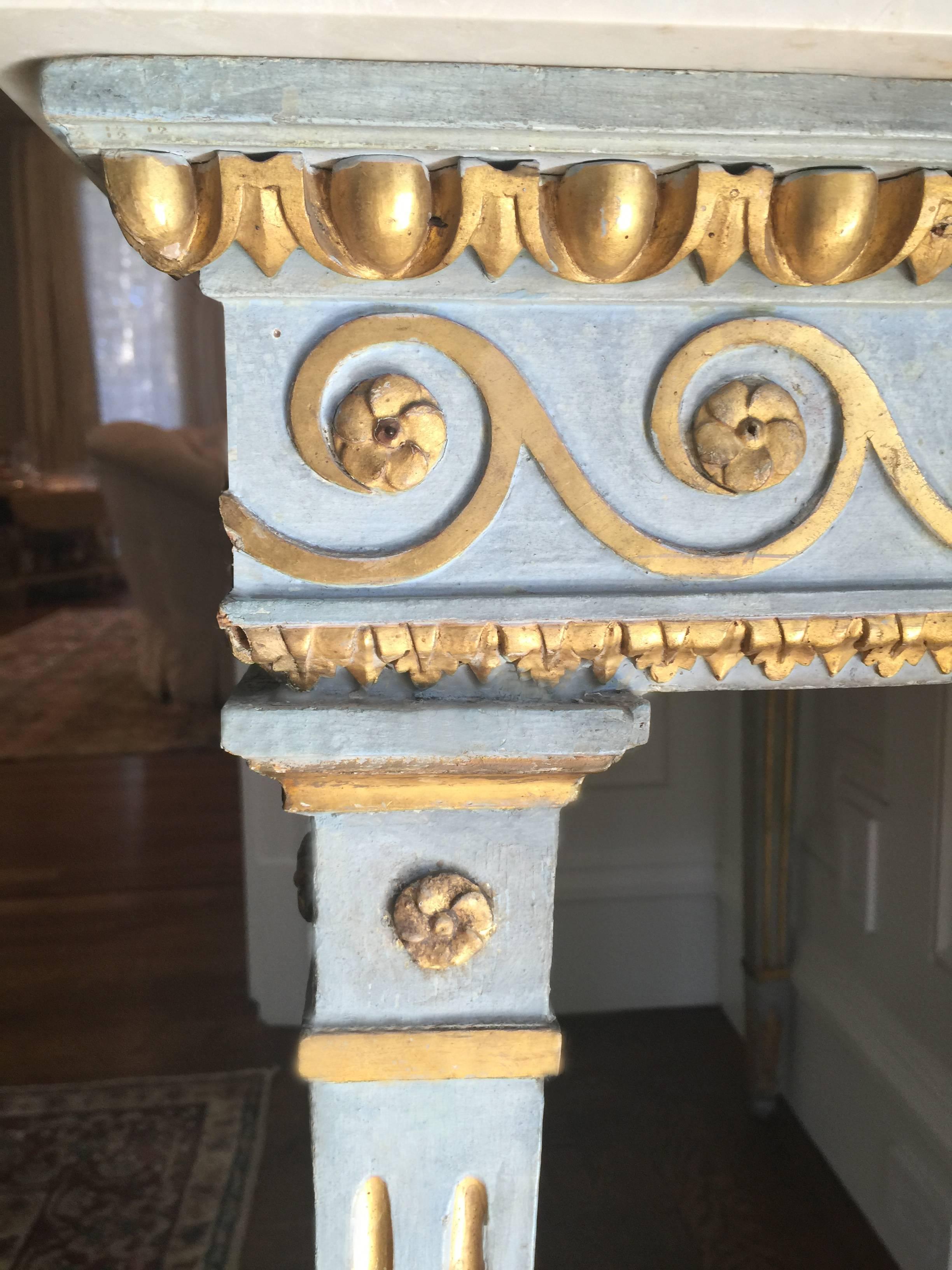 18th century hand-carved polychrome and giltwood Gustavian console table 3