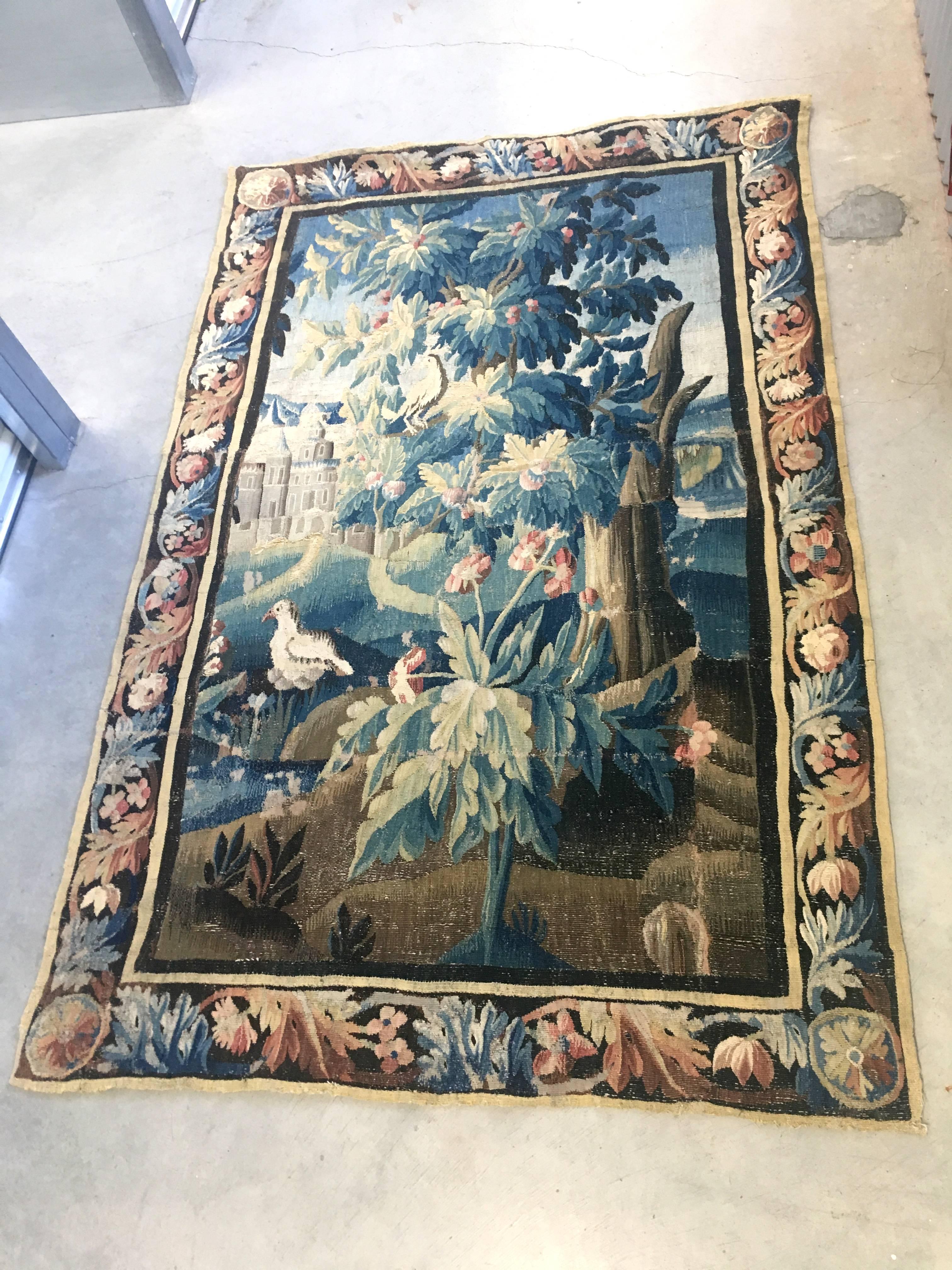 Hand-Woven Large 18th Century French Aubusson Tapestry