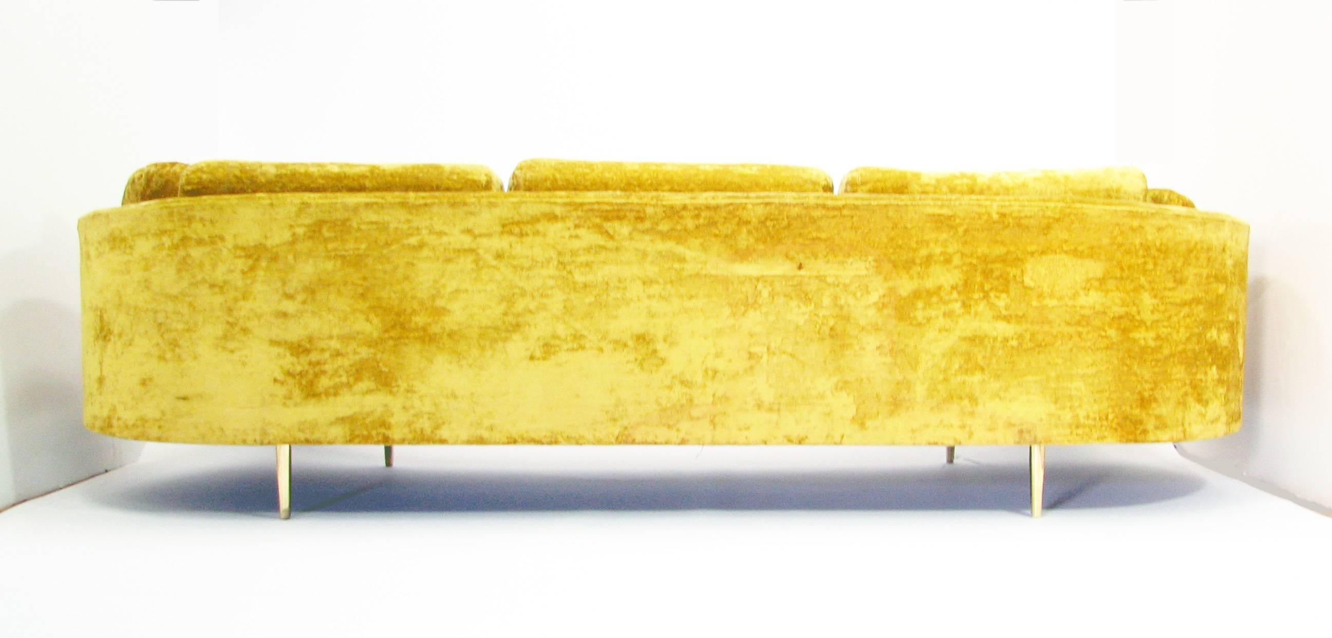 20th Century Dramatic Floating Gold Velvet Mid-Century Sofa