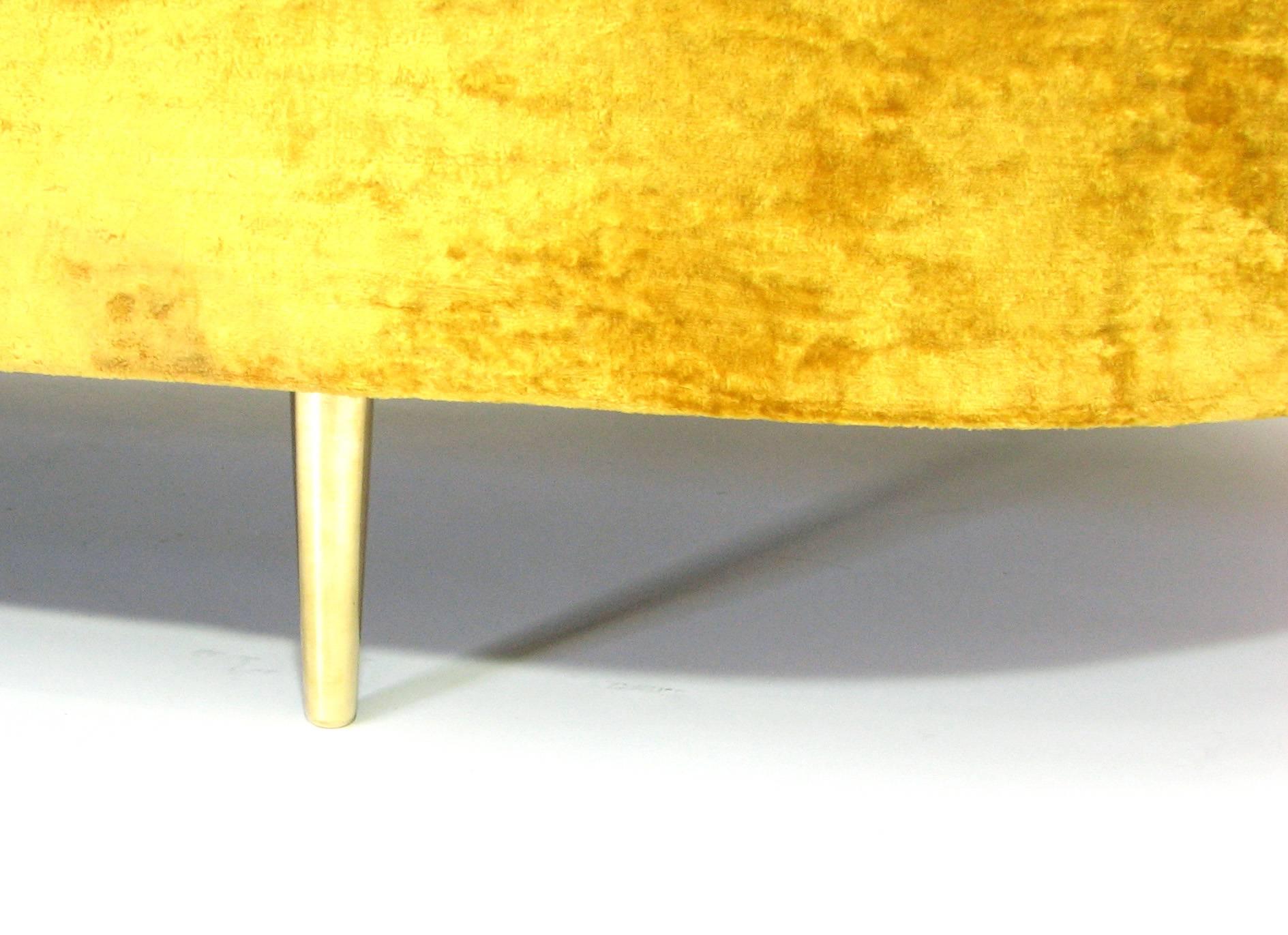 Dramatic Floating Gold Velvet Mid-Century Sofa 1