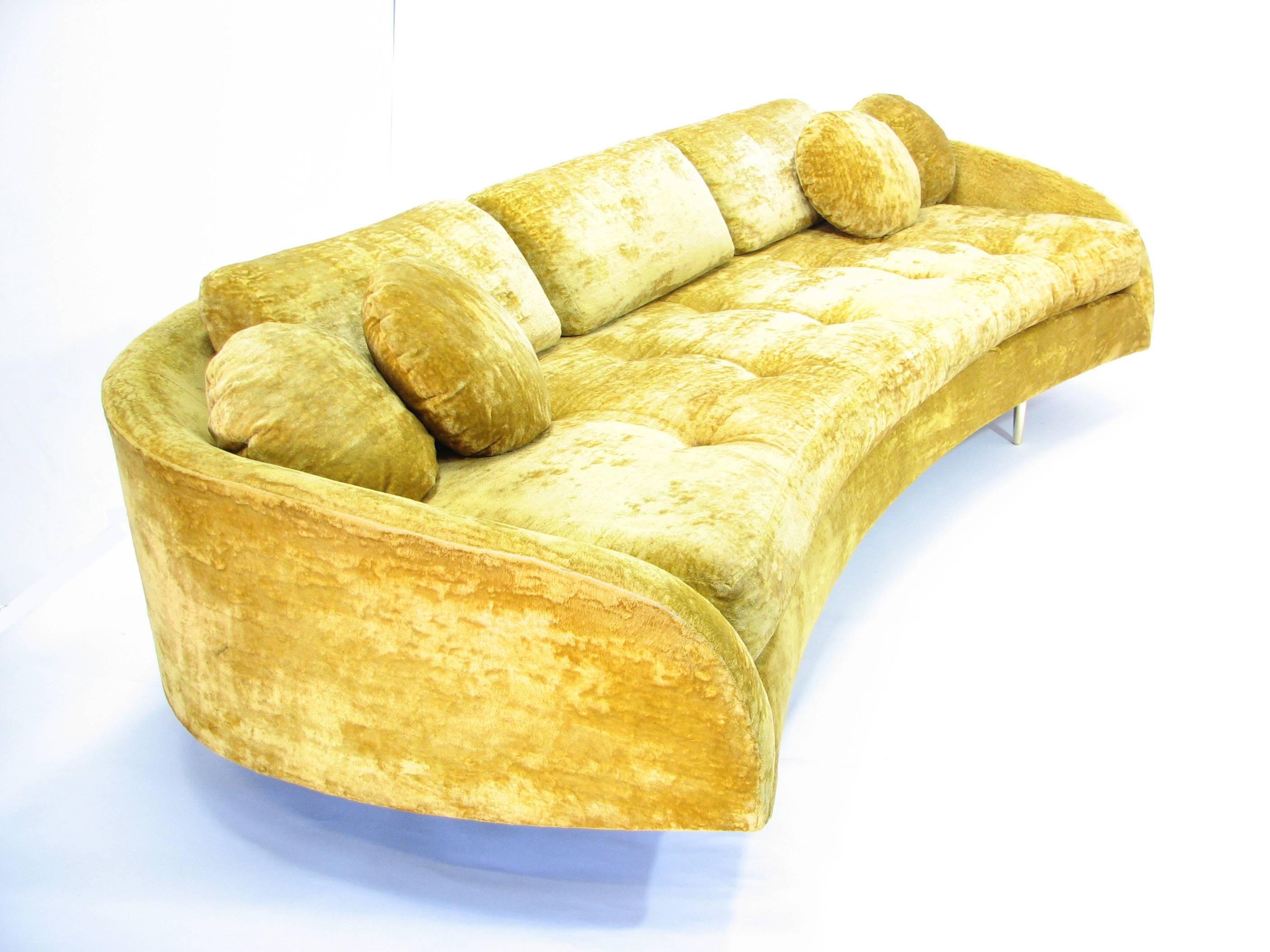 Mid-Century Modern Dramatic Floating Gold Velvet Mid-Century Sofa