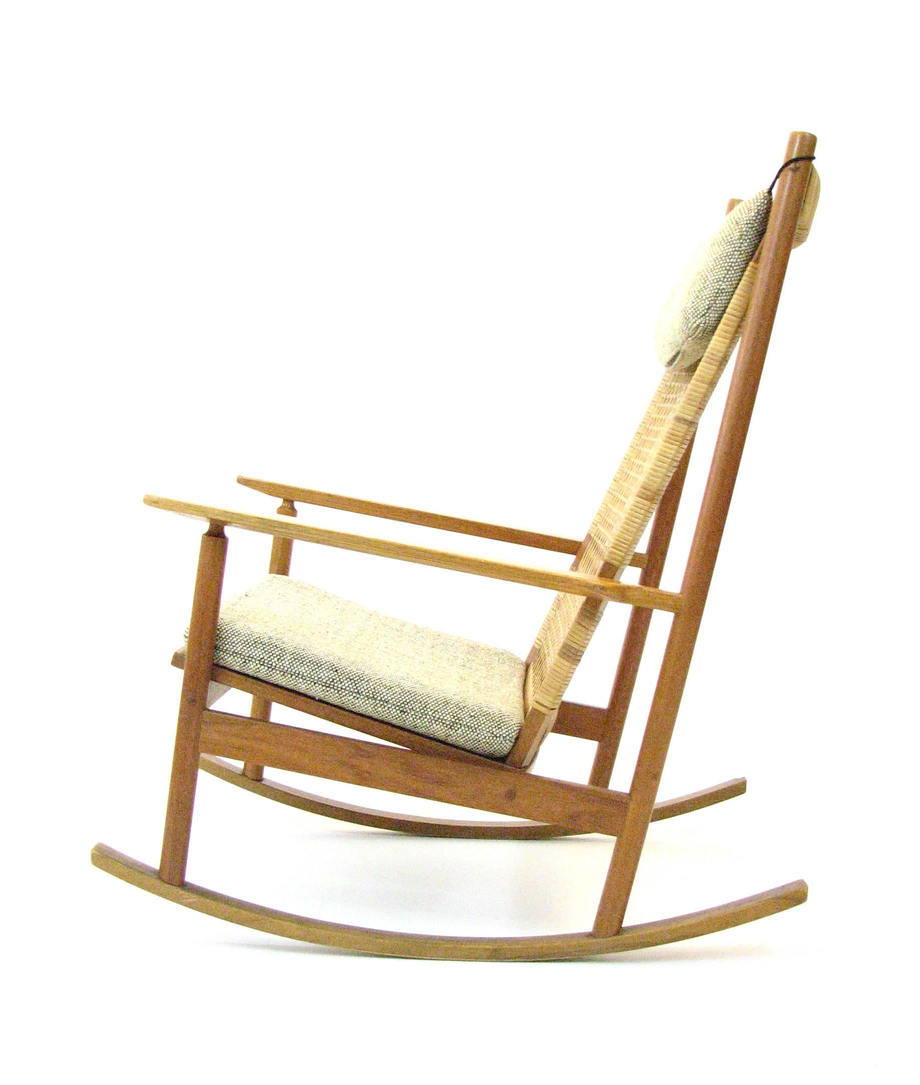 20th Century Danish Teak and Cane Rocking Chair by Hans Olsen for Brdr Juul-Kristensen