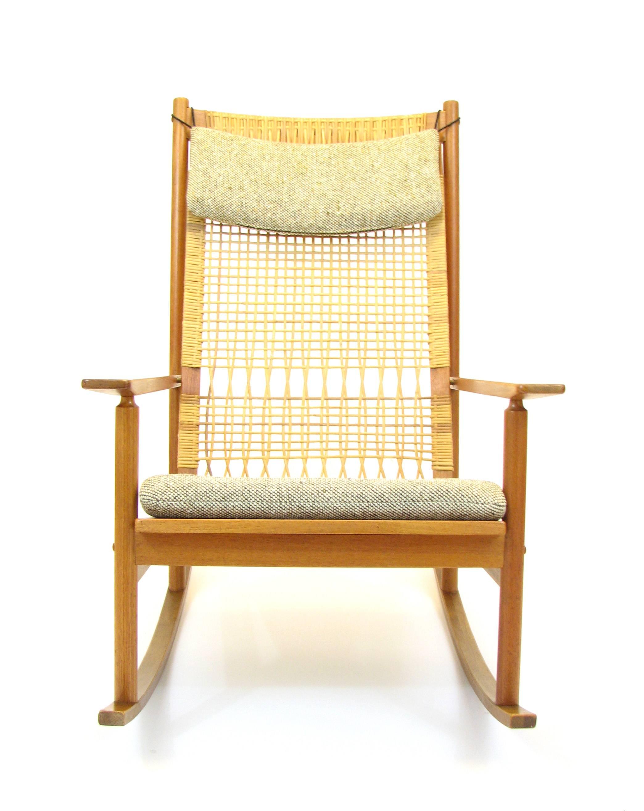 Danish Teak and Cane Rocking Chair by Hans Olsen for Brdr Juul-Kristensen In Good Condition In Portland, OR