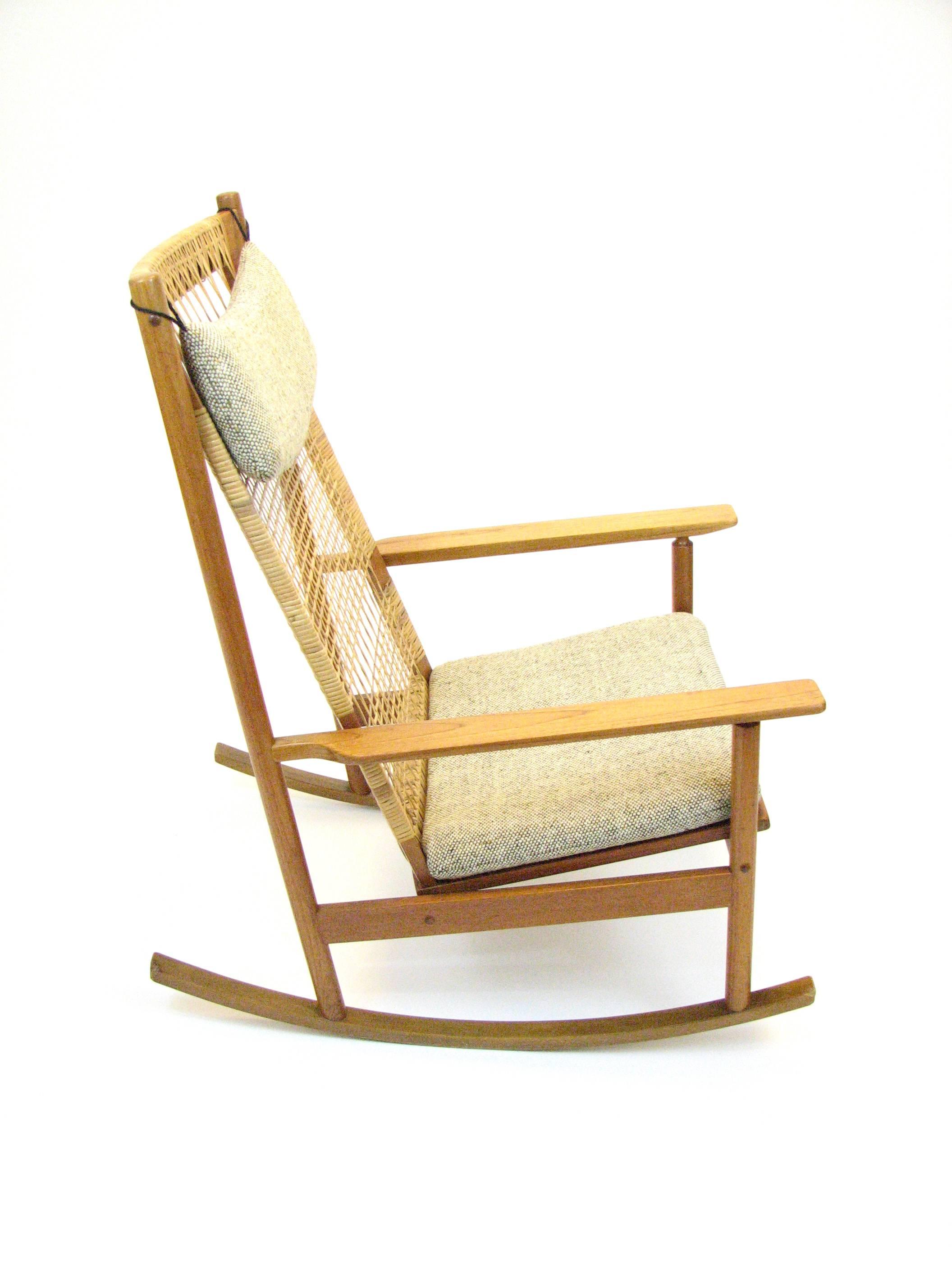 Danish Teak and Cane Rocking Chair by Hans Olsen for Brdr Juul-Kristensen 1