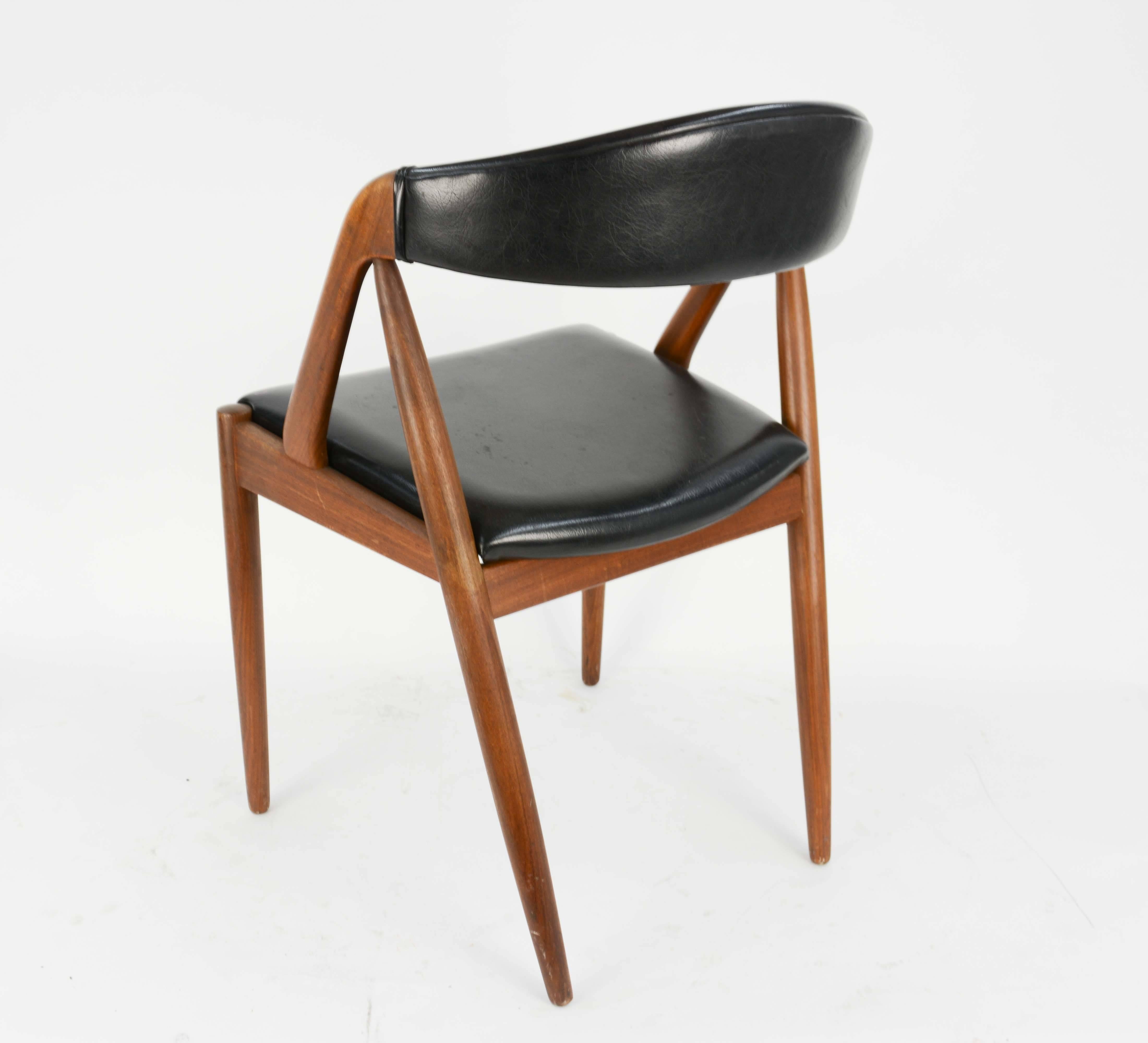 Mid-Century Modern Set of Four Kai Kristiansen Model 31 Teak Dining Chairs with Leatherette