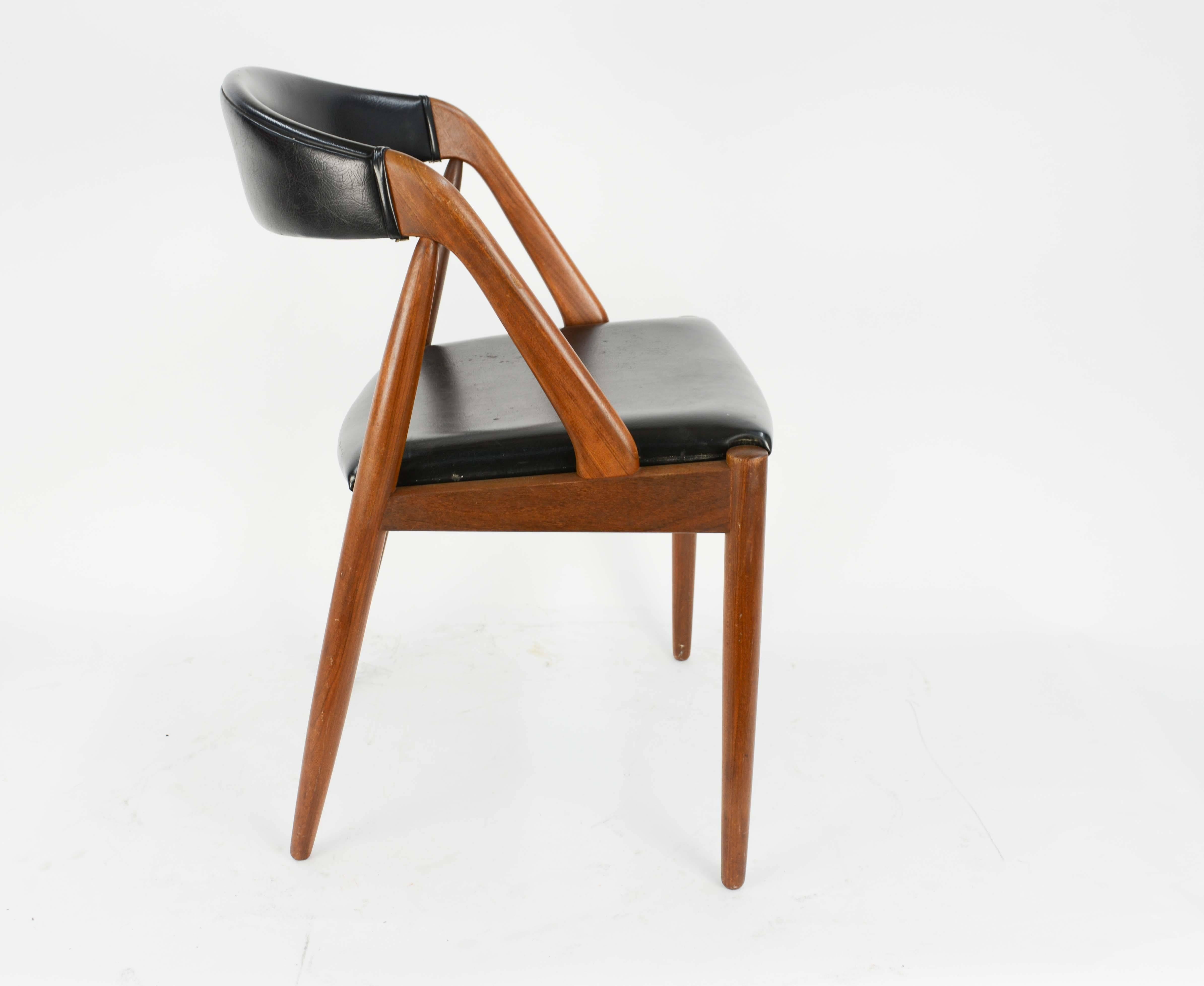 Set of Four Kai Kristiansen Model 31 Teak Dining Chairs with Leatherette In Good Condition In Portland, OR