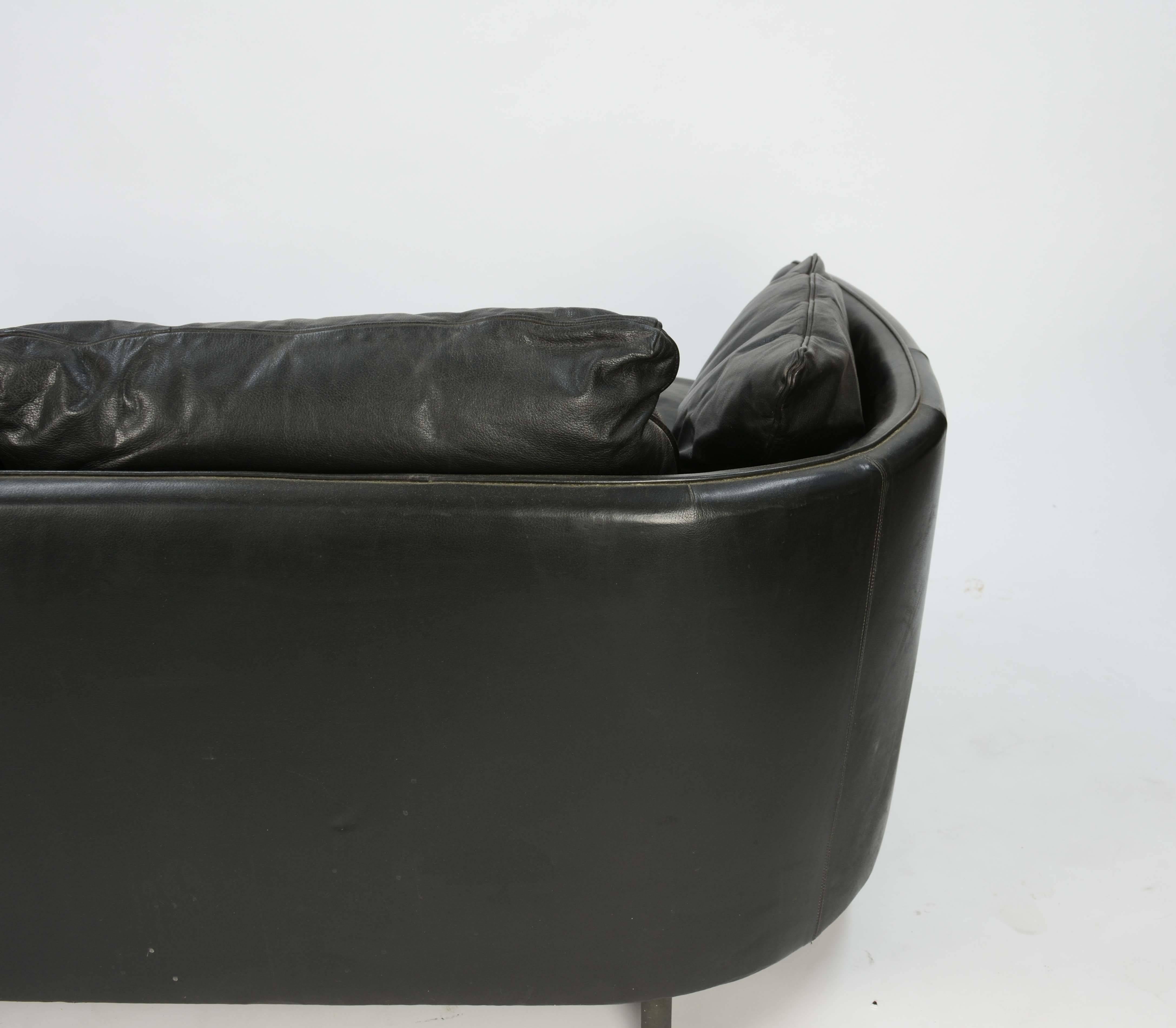 Scandinavian Modern Hans Olsen Loveseat in Distressed Leather with a Curved Surround Back