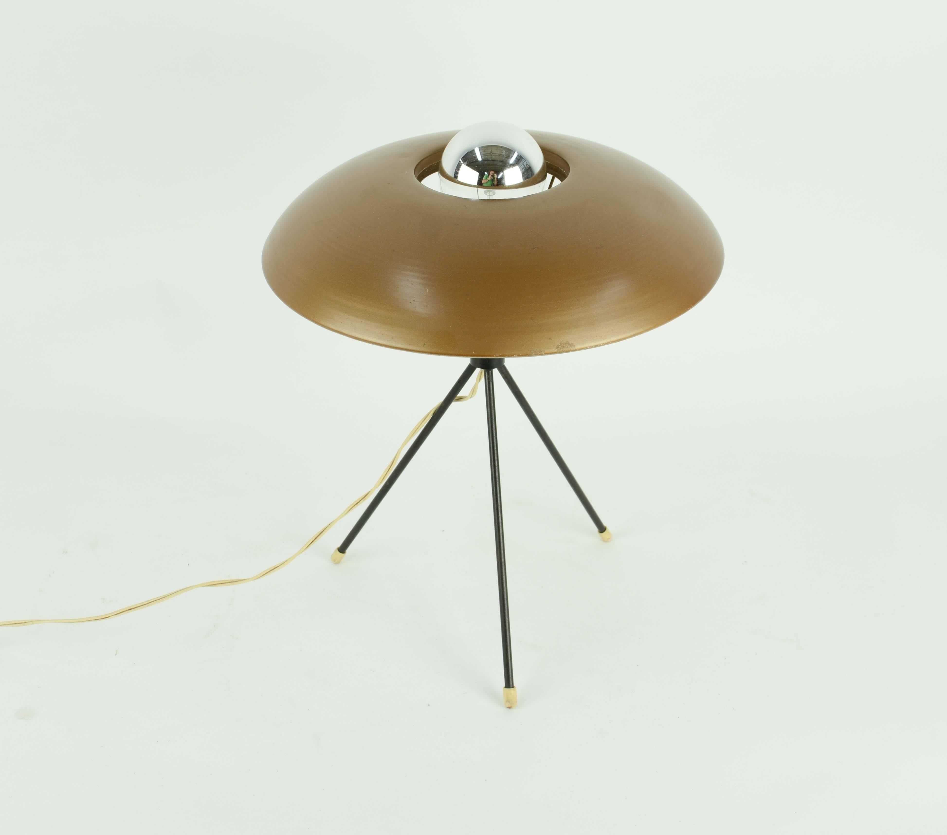 A very rare Louis Kaiff tripod UFO table lamp for Phillips.