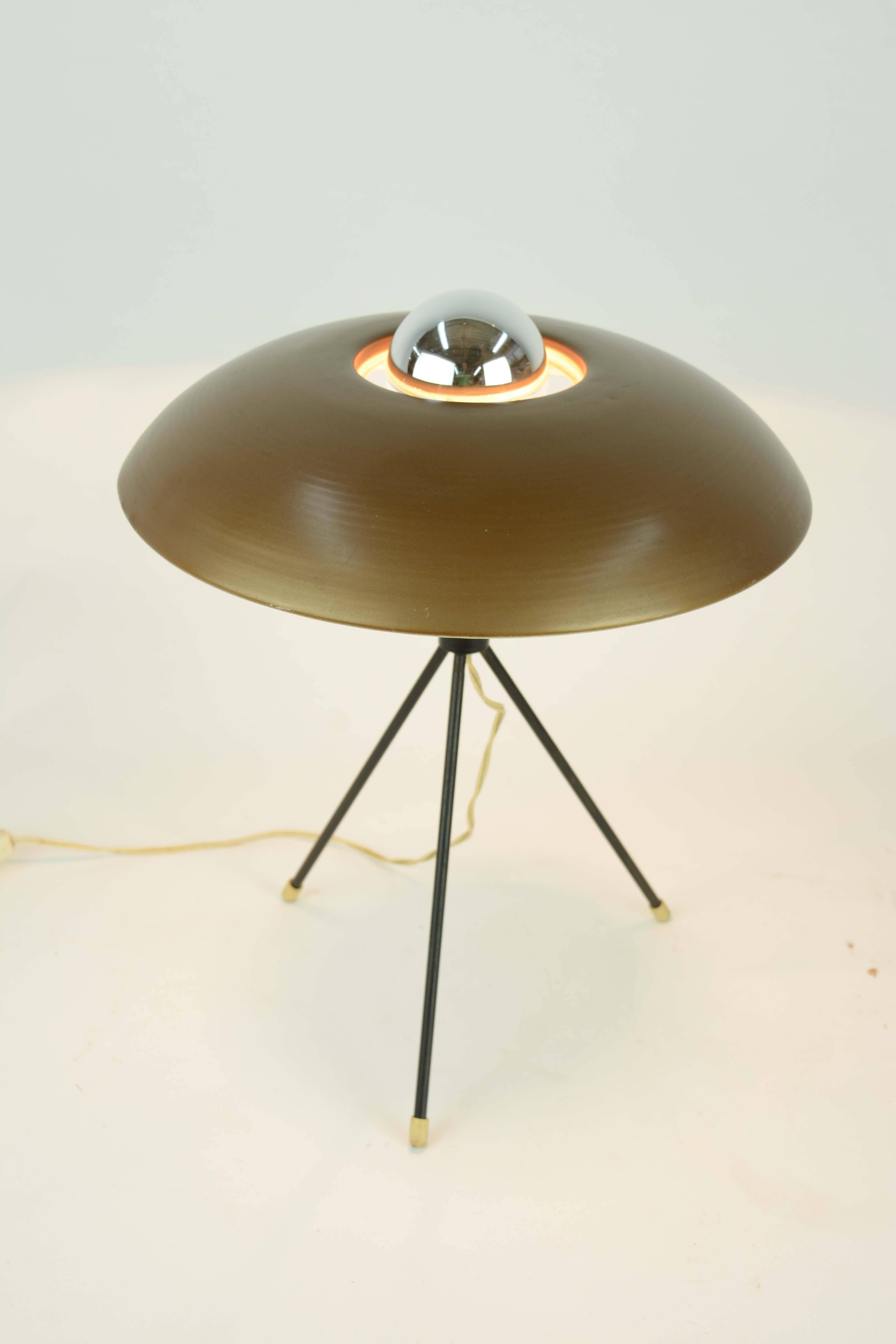 Steel Very Rare Louis Kaiff Tripod UFO Table Lamp for Phillips