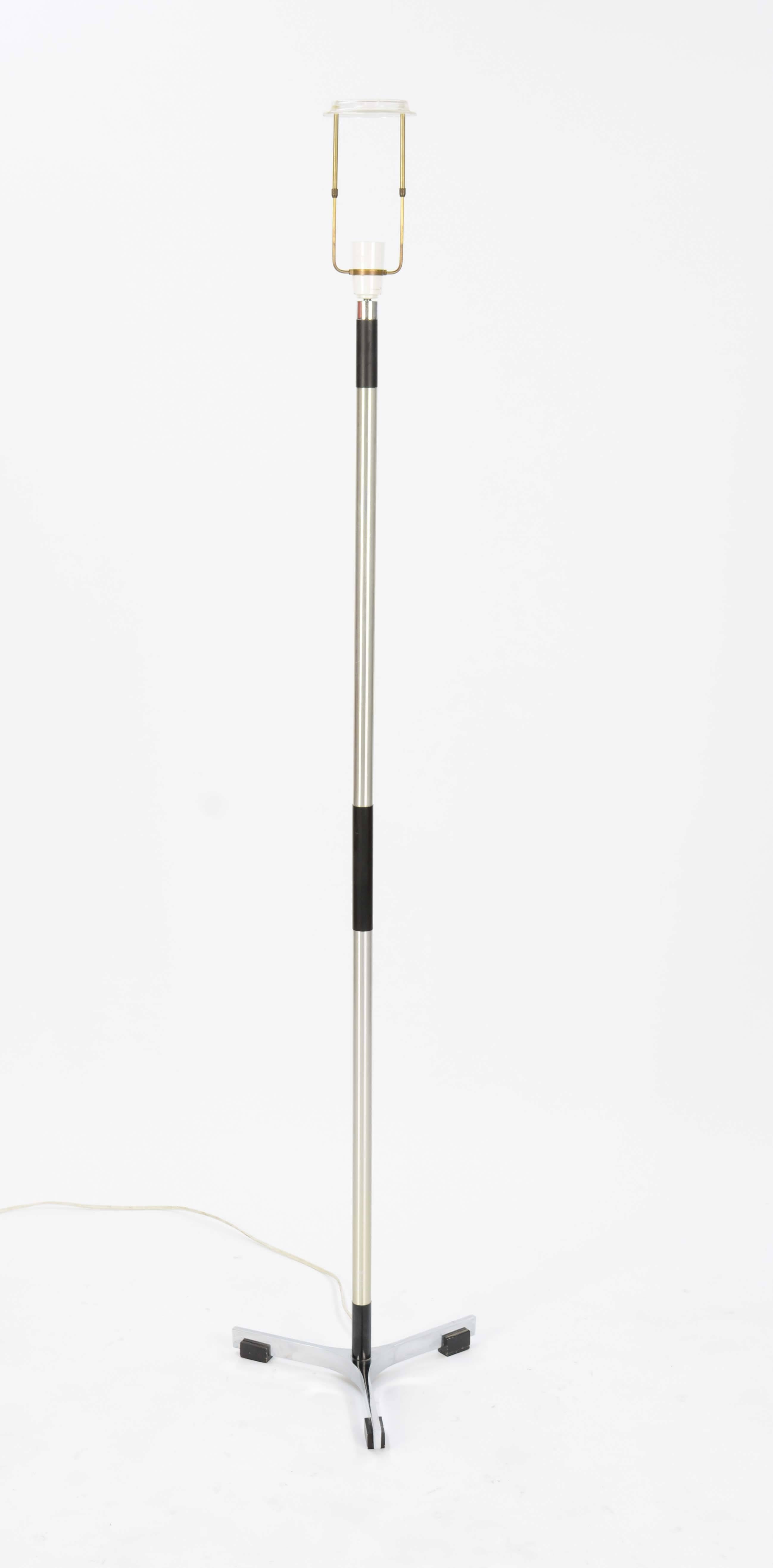 Scandinavian Modern Satin Aluminium and Black Tripod Floor Lamp 