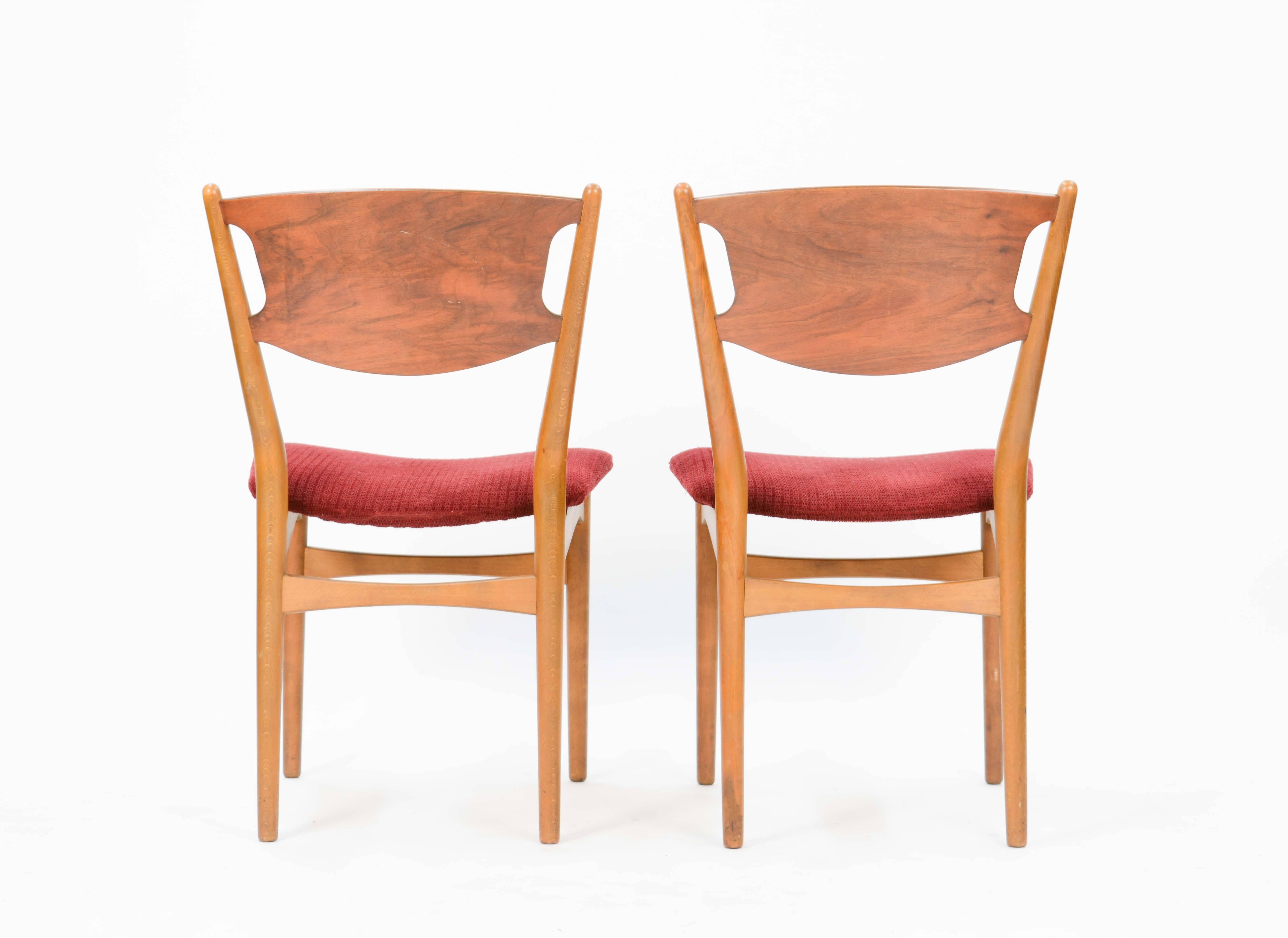 Walnut Set of Six Wahl Iversen Danish Dining Chairs for Møbelfabriken Falster, 1954