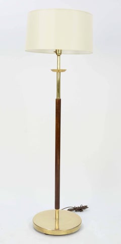 Stunning and Majestic French Modernist Floor Lamp in Brass and Walnut