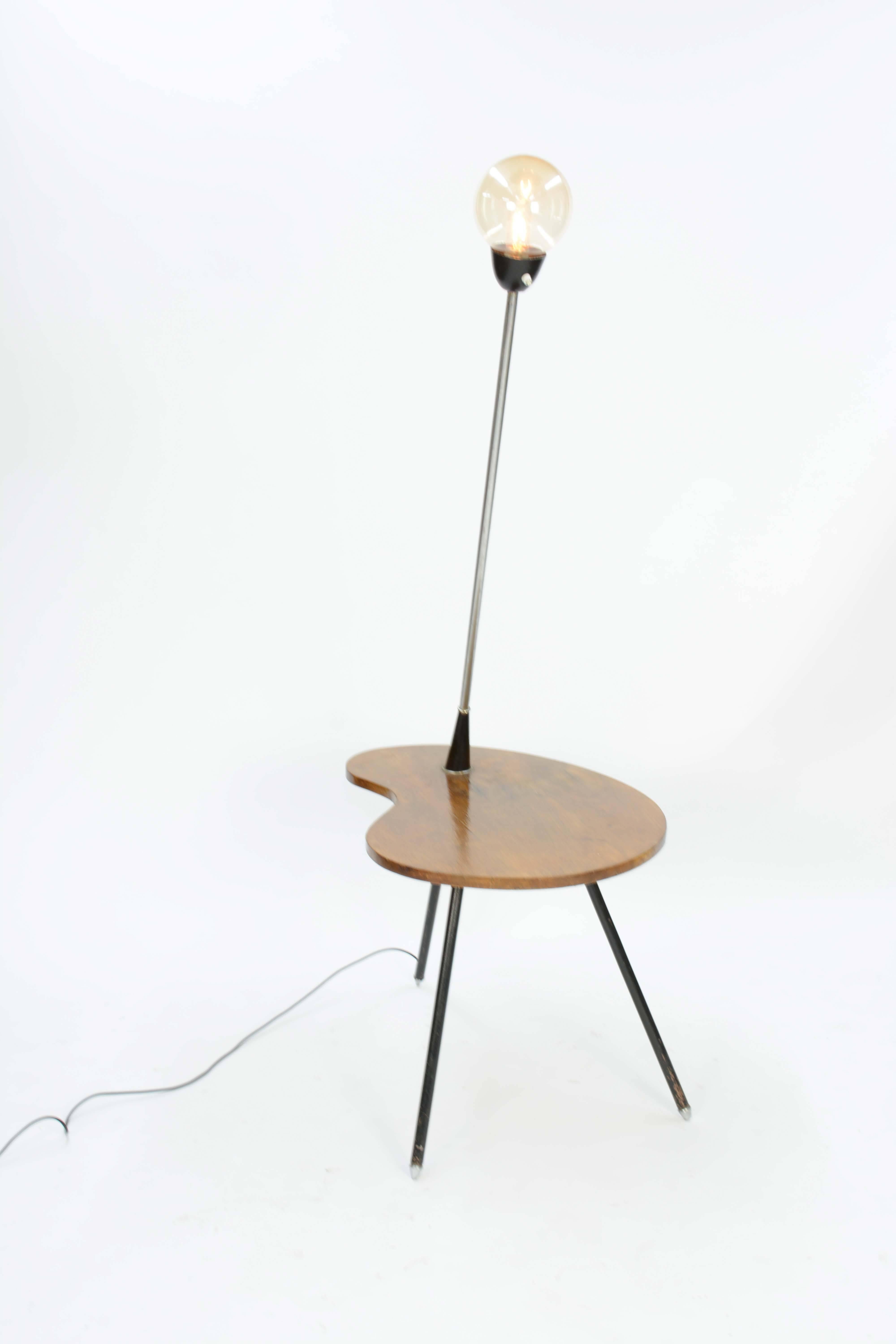 Danish Extraordinary Cocktail Table Floor Lamp with Walnut Biomorphic, Tabletop