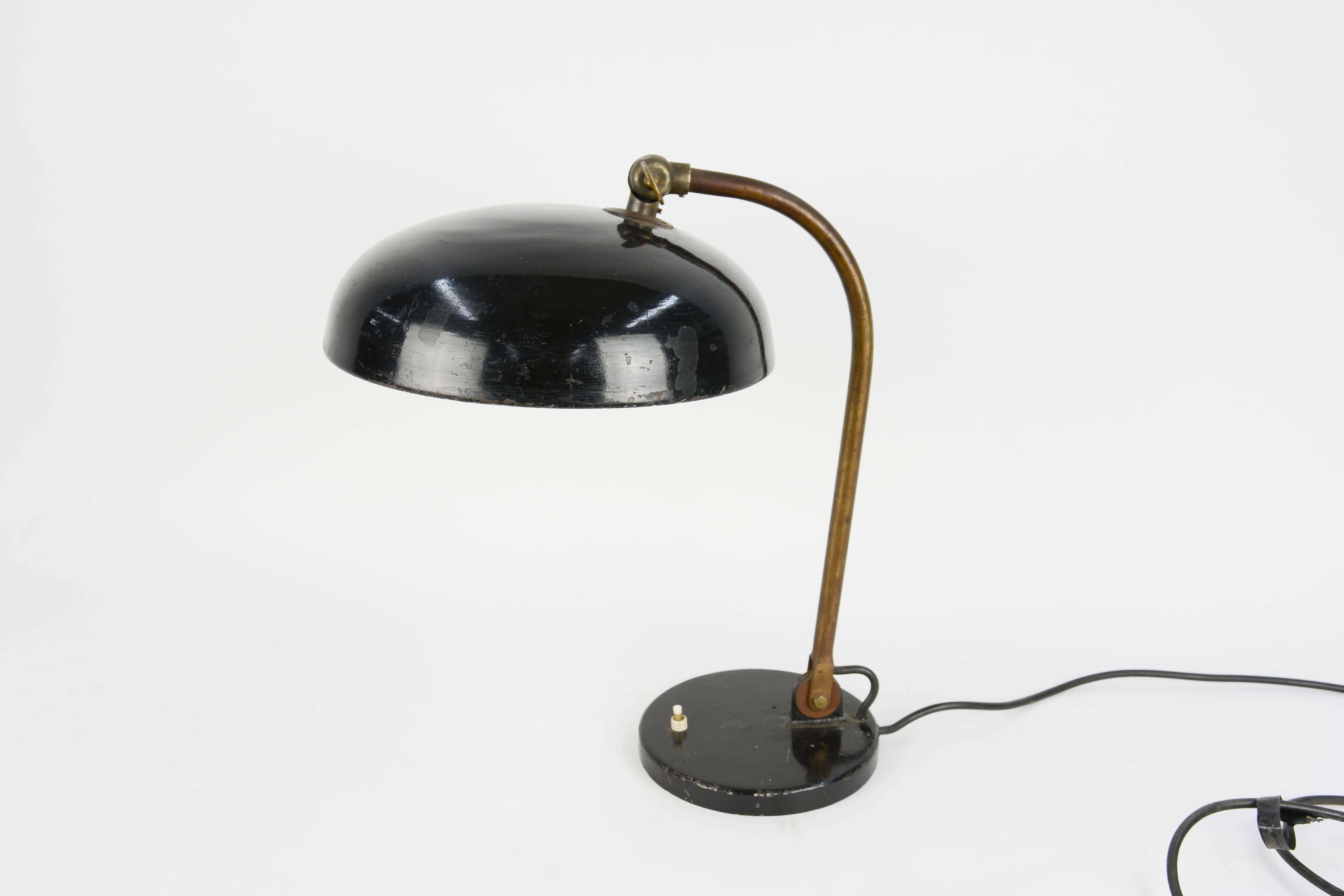 1920s Finely Tooled German Industrial Desk Lamp with Directional Shade In Fair Condition In Portland, OR