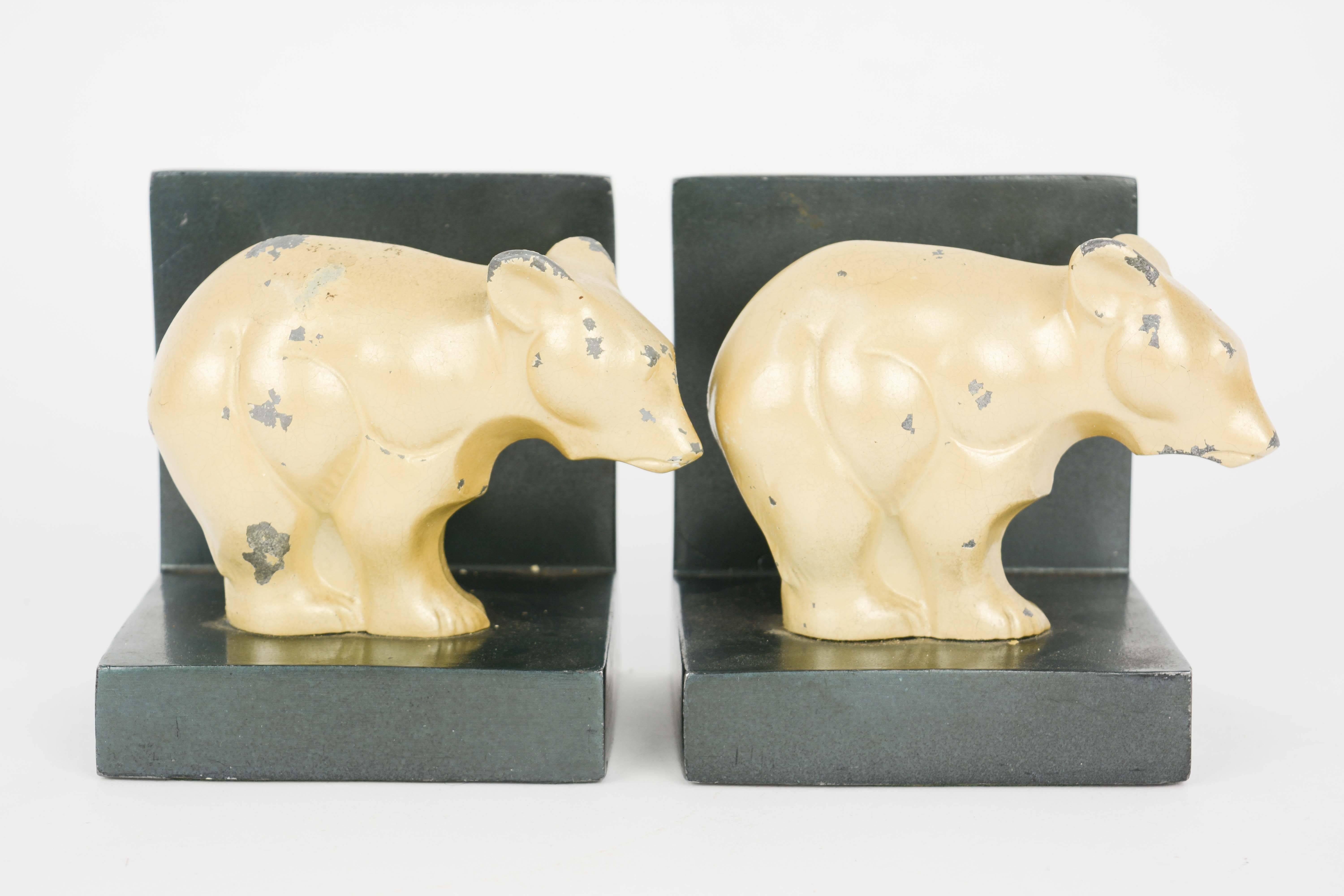 Bauhaus and Early Modernist Abstract Bear Bookends In Fair Condition In Portland, OR