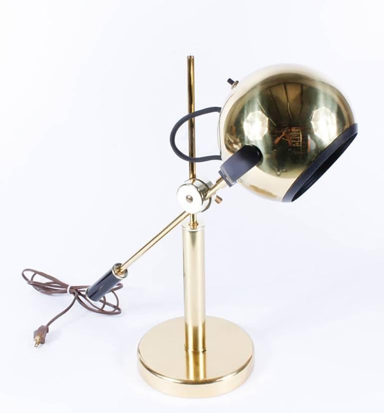 Mid-Century Modern Brass Adjustable Orb Lamp by Robert Sonneman