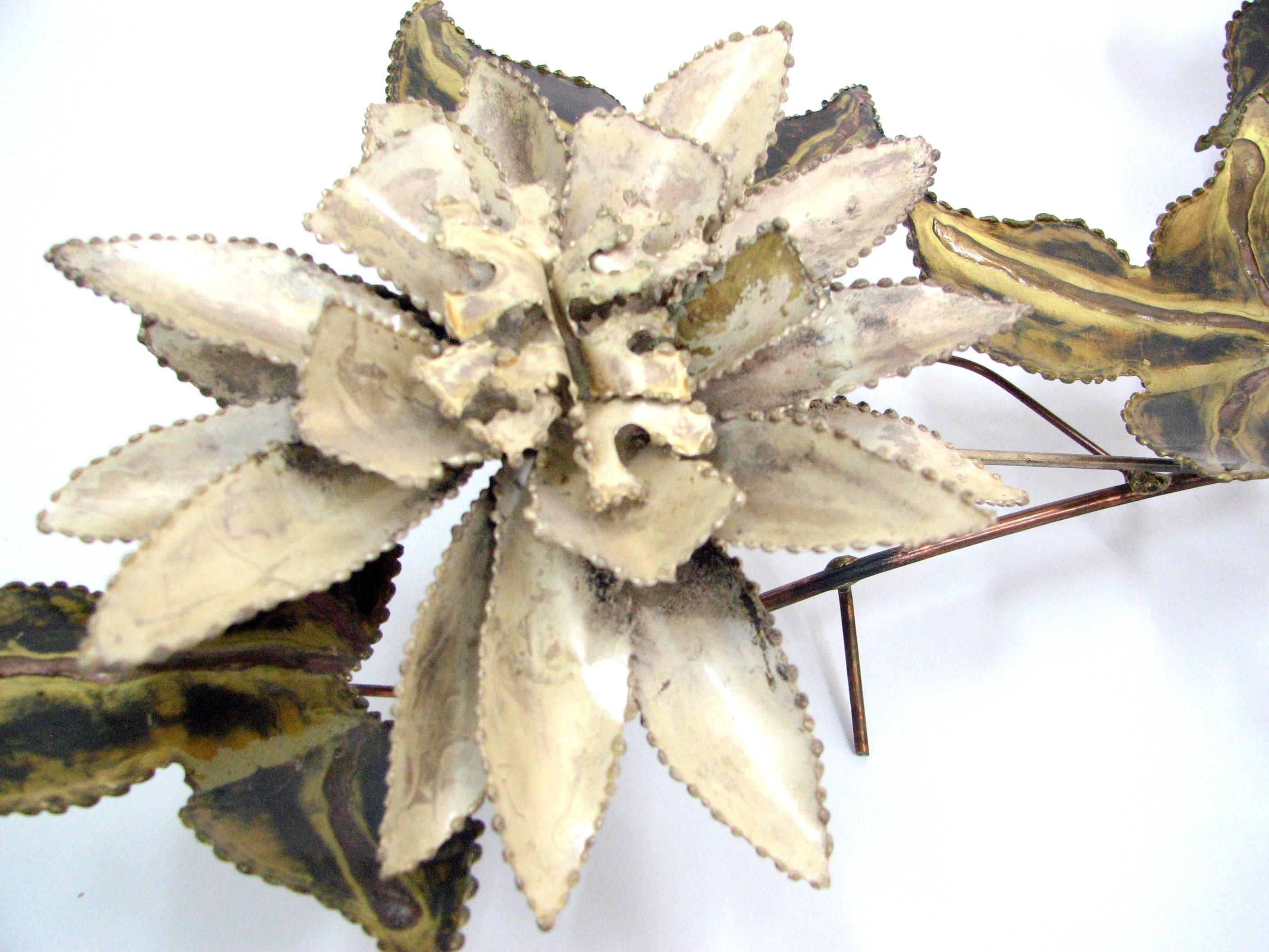 Brutalist Floral Wall Sculpture Attributed to C. Jere In Good Condition For Sale In Portland, OR
