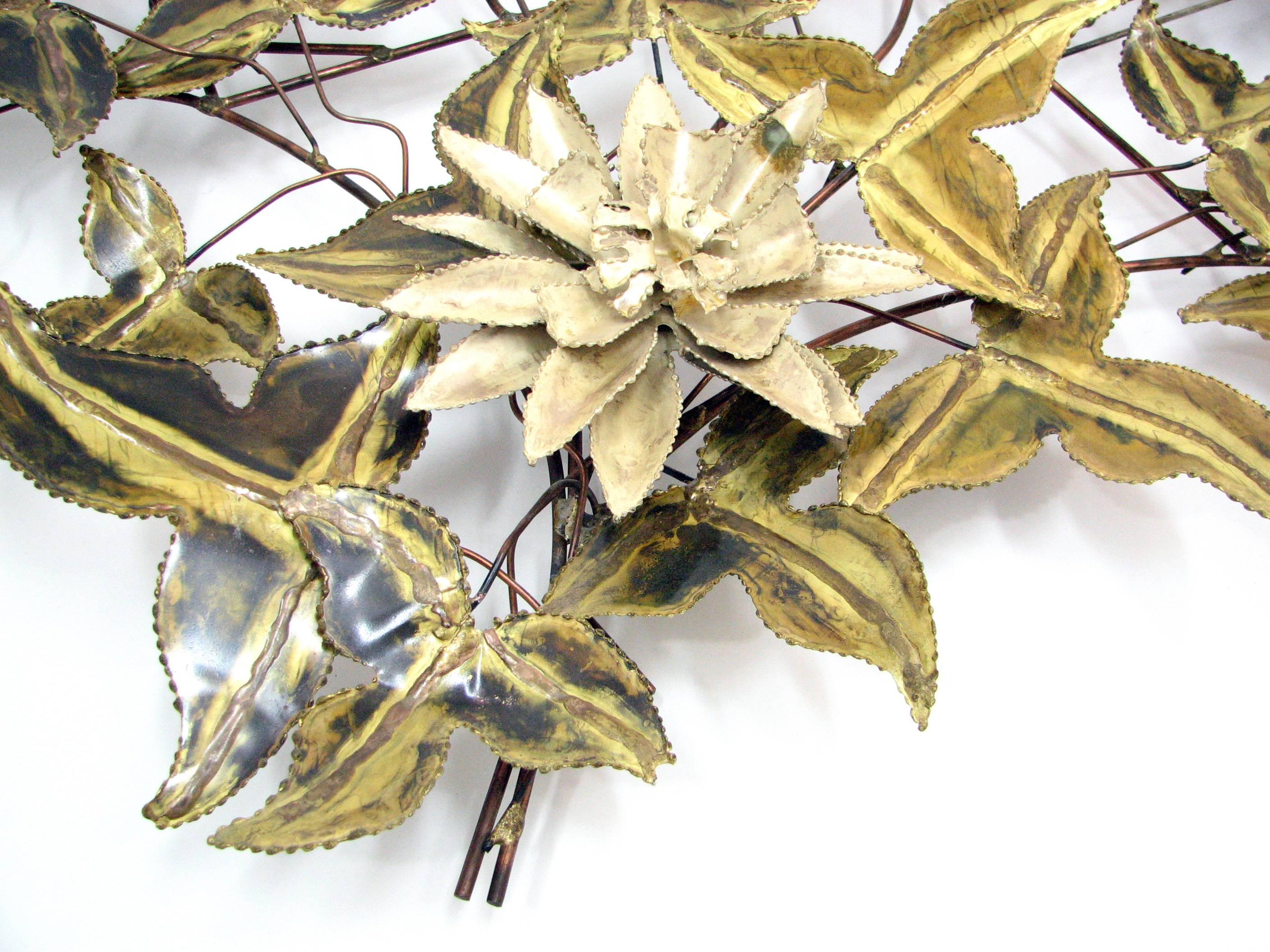 American Brutalist Floral Wall Sculpture Attributed to C. Jere For Sale