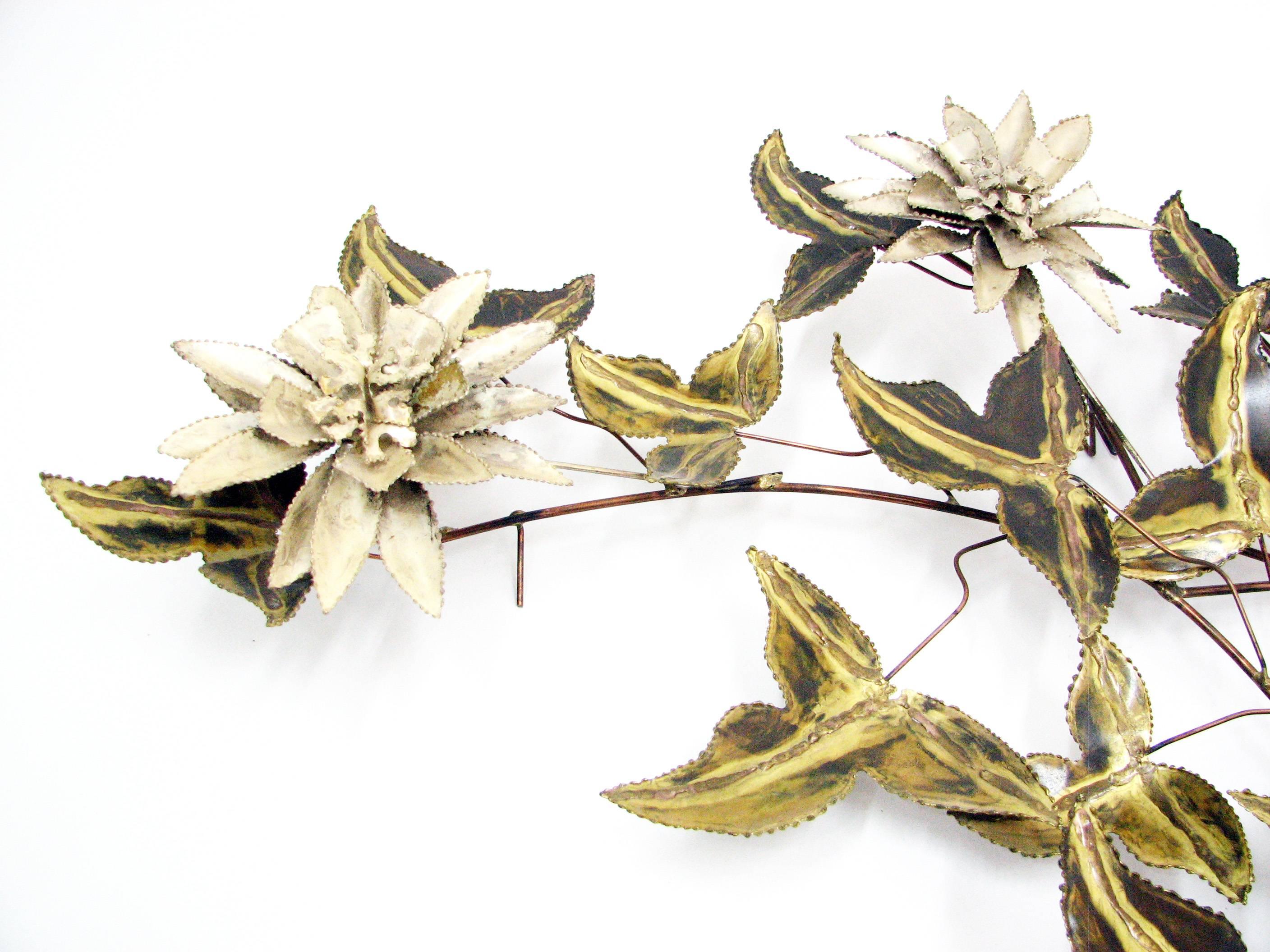Mid-Century Modern Brutalist Floral Wall Sculpture Attributed to C. Jere For Sale