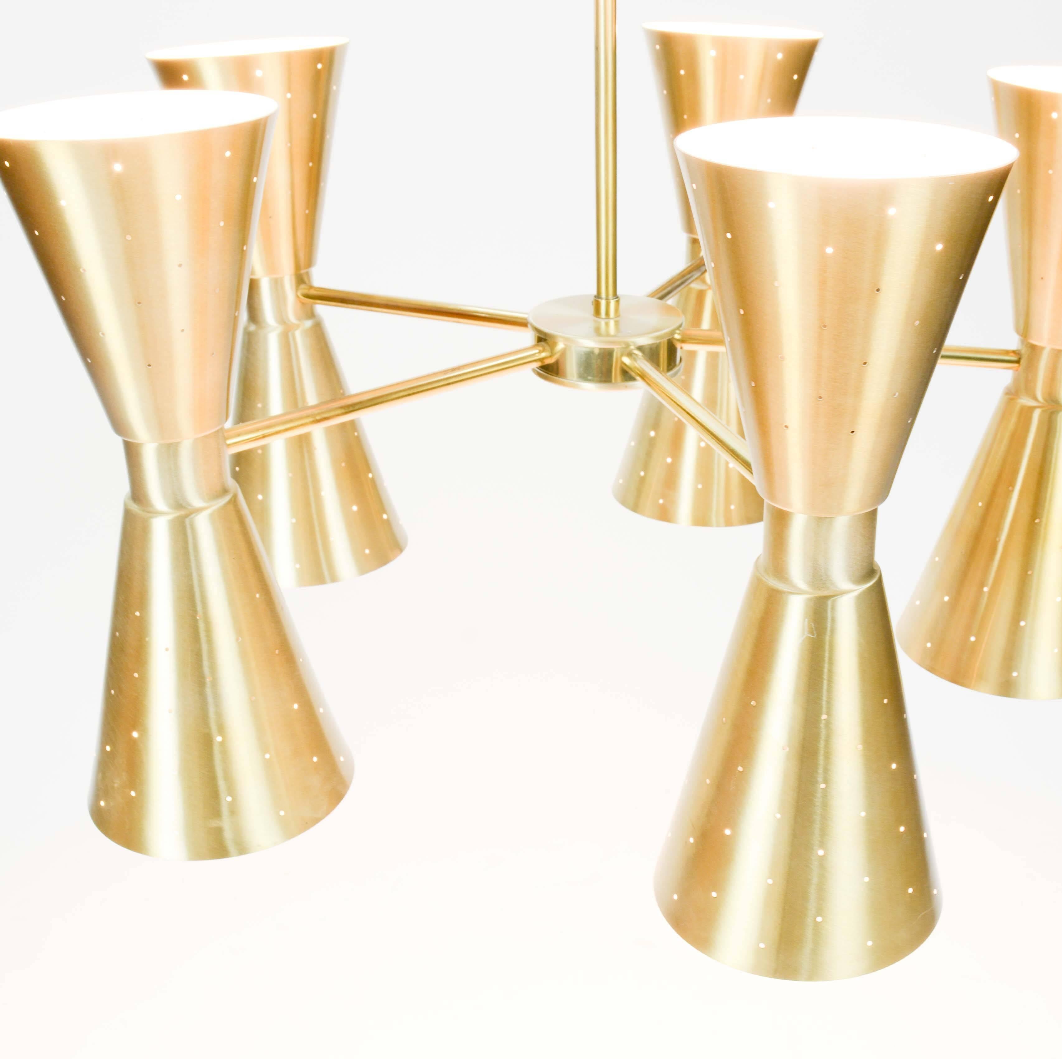 American 1960s Brass Starlite Chandeliers with Double Ended Fluted Cones