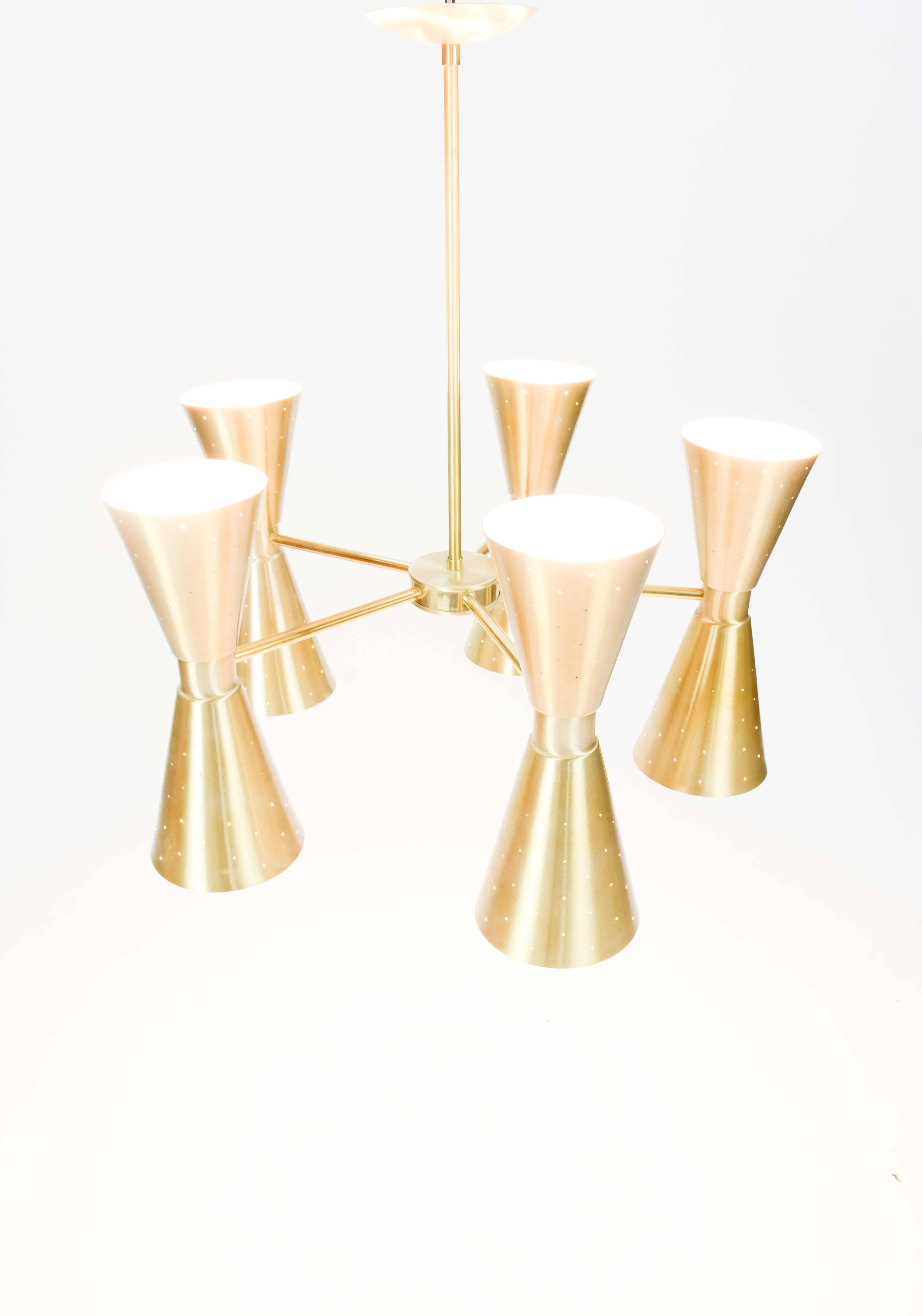 Mid-Century Modern 1960s Brass Starlite Chandeliers with Double Ended Fluted Cones