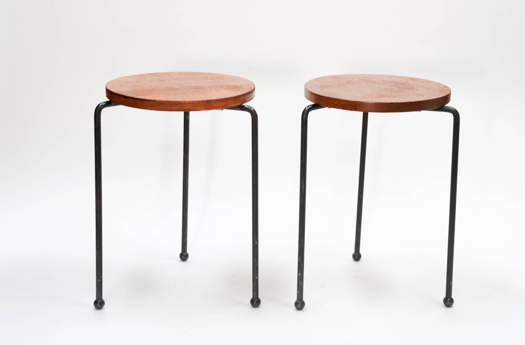 Mid-Century Modern Pair of Luther Conover Stools with the Original Ball Feet from Sausalito CA