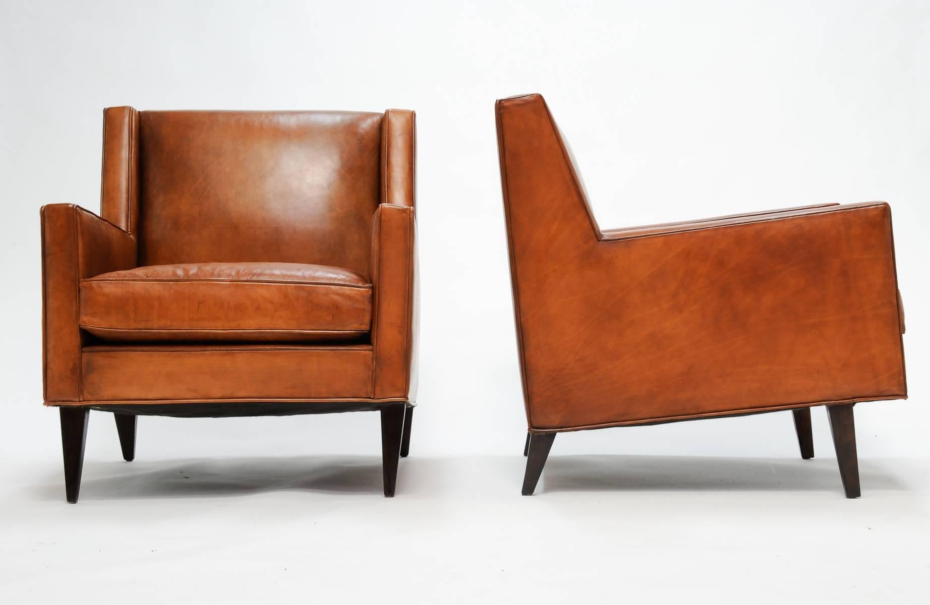 Mid-Century Modern Stylish and Comfortable Pair of Edward Wormley for Dunbar Leather Club Chairs