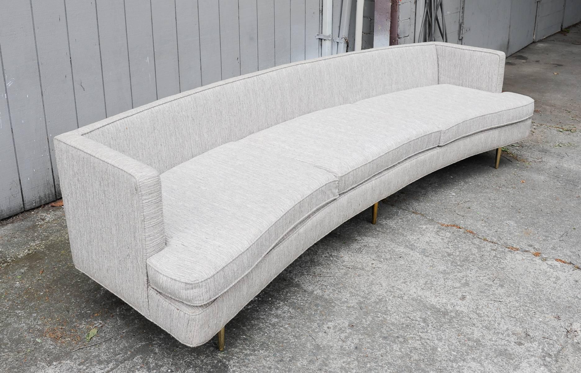Custom Curved Back Edward Wormley Sofa for Dunbar with Brass Legs In Good Condition For Sale In Portland, OR