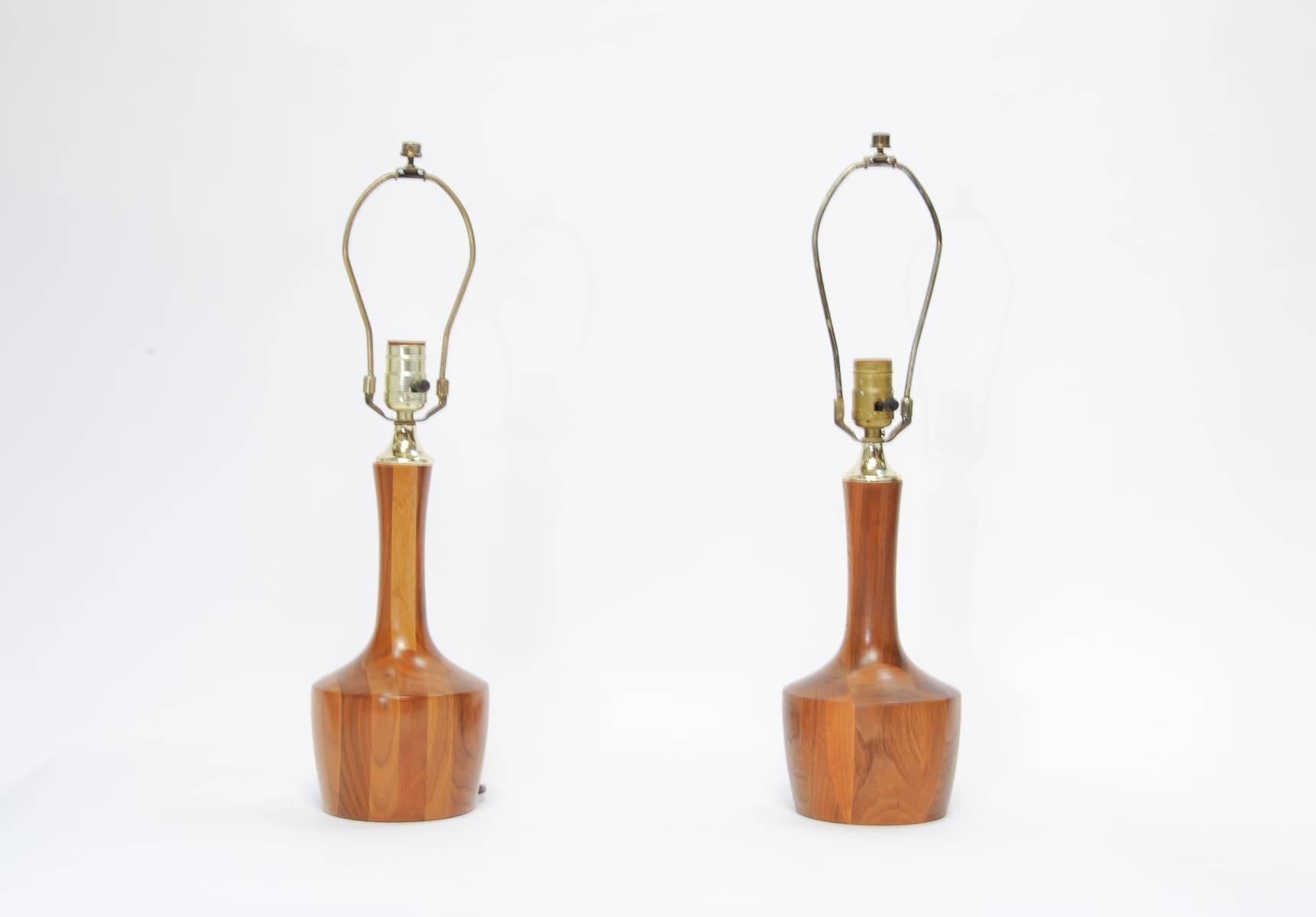 A wonderful pair of butcher block table lamps. Wonderfully shaped and formed in the Danish manner of elegance.