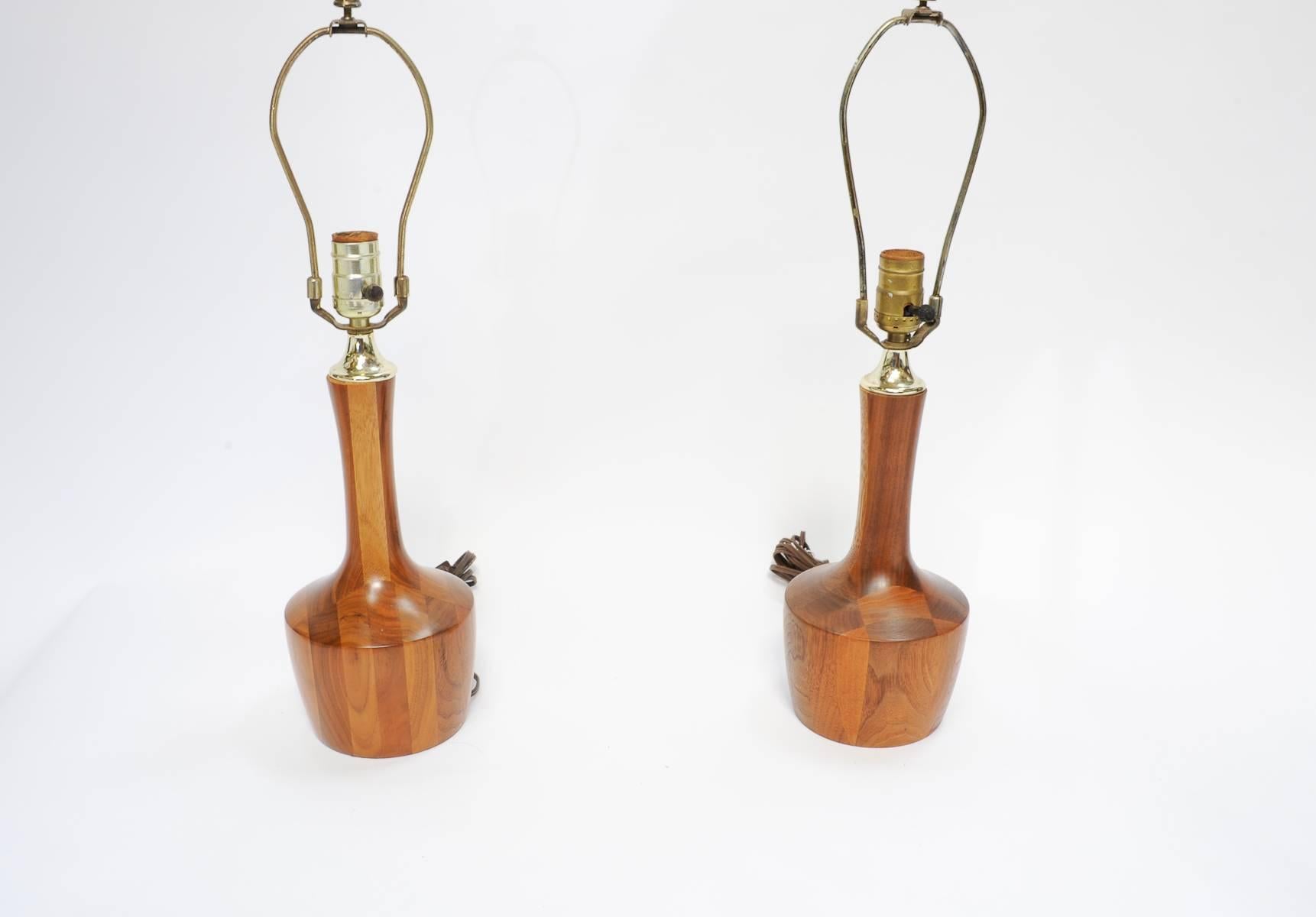 Mid-Century Modern Pair of Cut Butcher Block Table Lamps