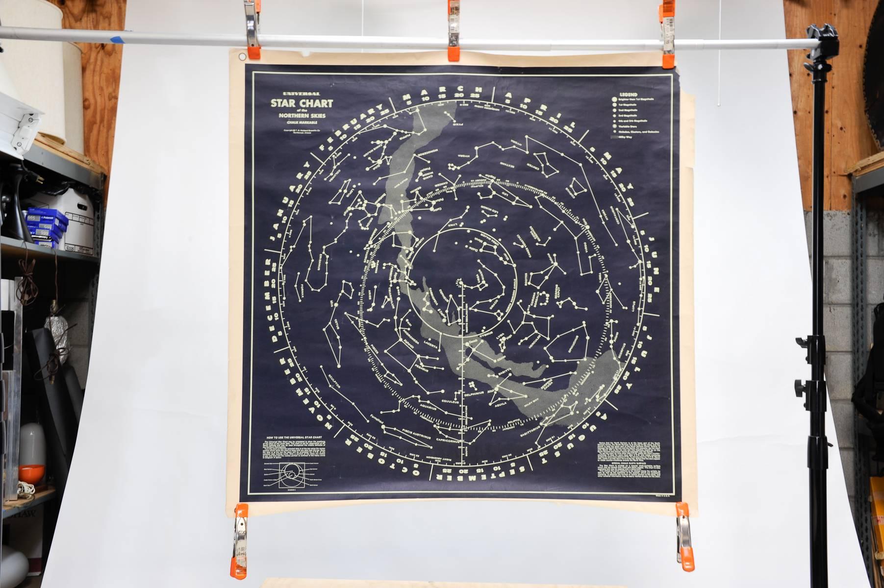A wonderful vintage star map. The map is chalkable but better to be hung in a home for decor. It can be frame so as no damage will show. A wonder to look at and explore the skies.