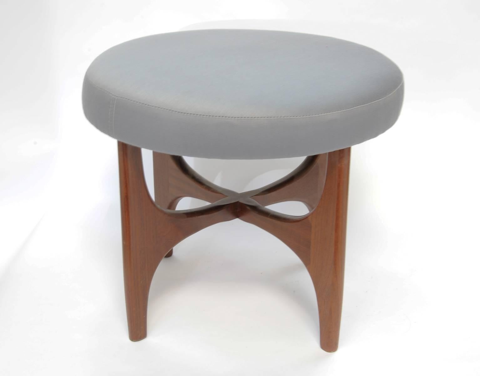 Mid-20th Century Pair of Walnut Stools with Upholstered Tops