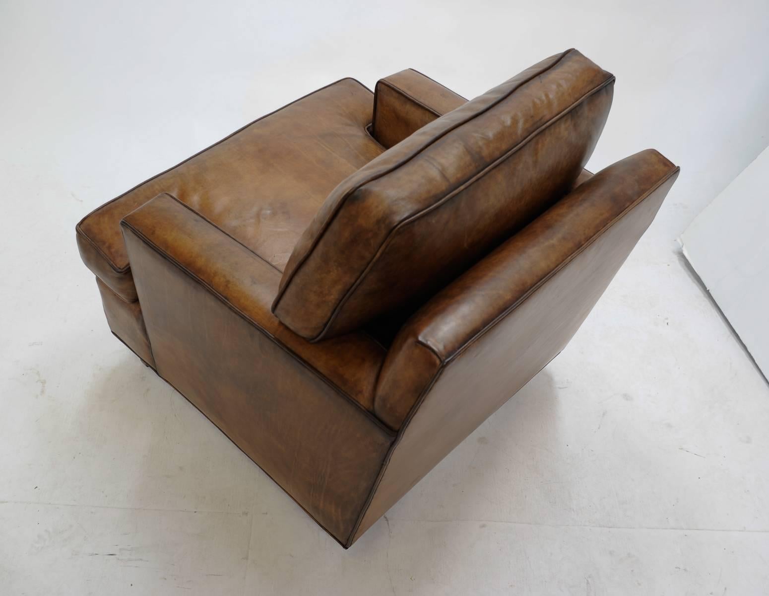 Leather Edward Wormley for Dunbar Club Chair and Ottoman For Sale