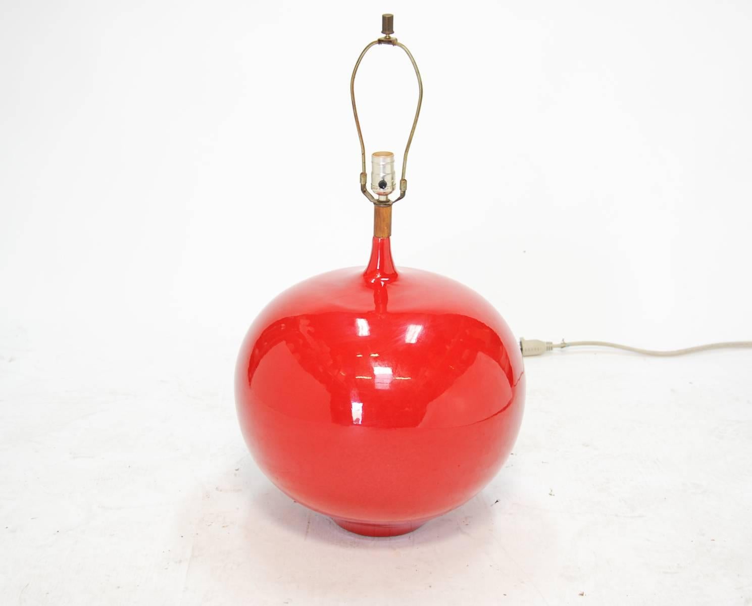 Wonderful Red Apple Monumental Ceramic Danish Lamp In Excellent Condition In Portland, OR