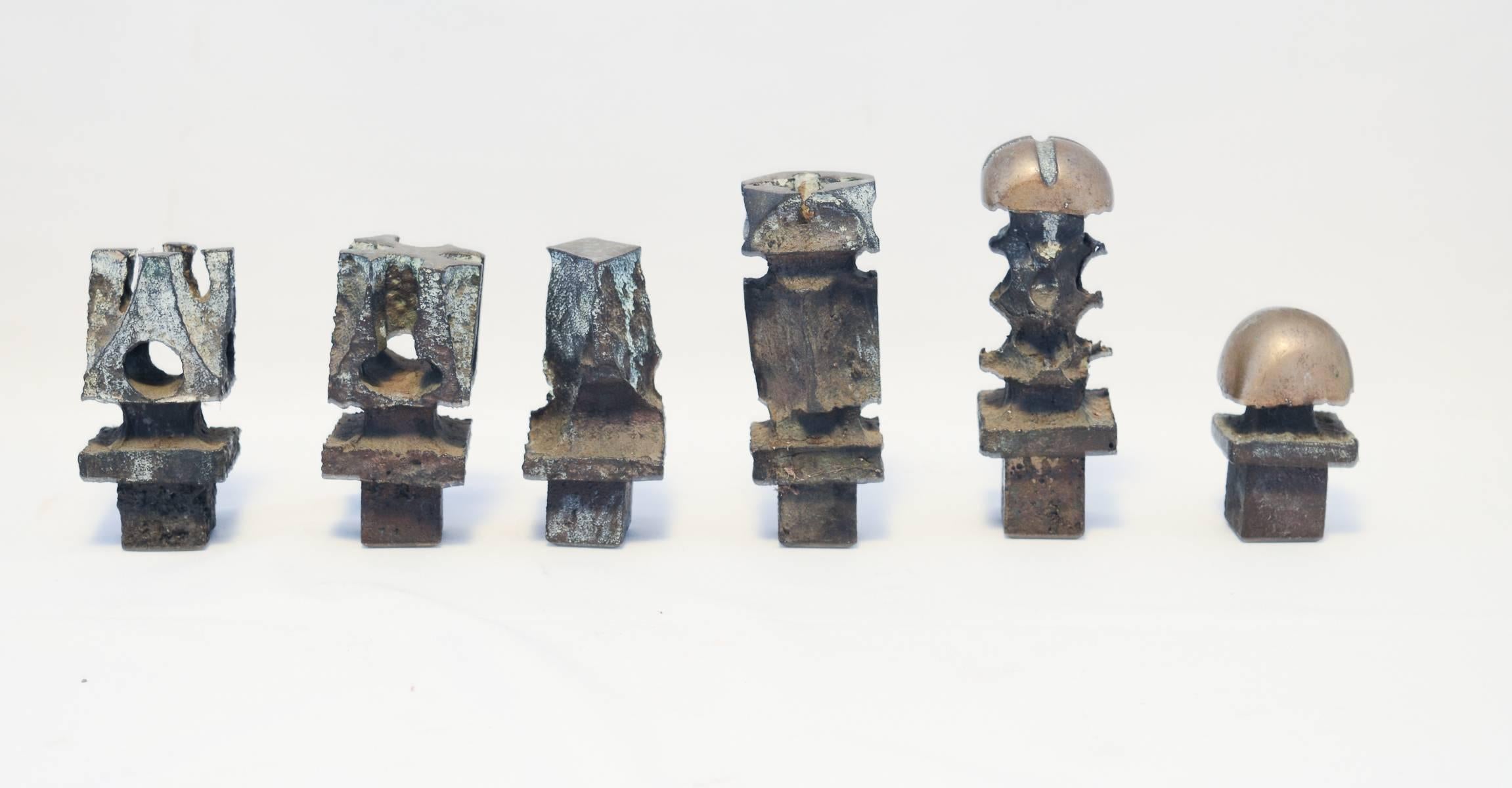 Mid-Century Modern Spectacular Hand-Forged Modern Brutalist Bronze Chess Set For Sale