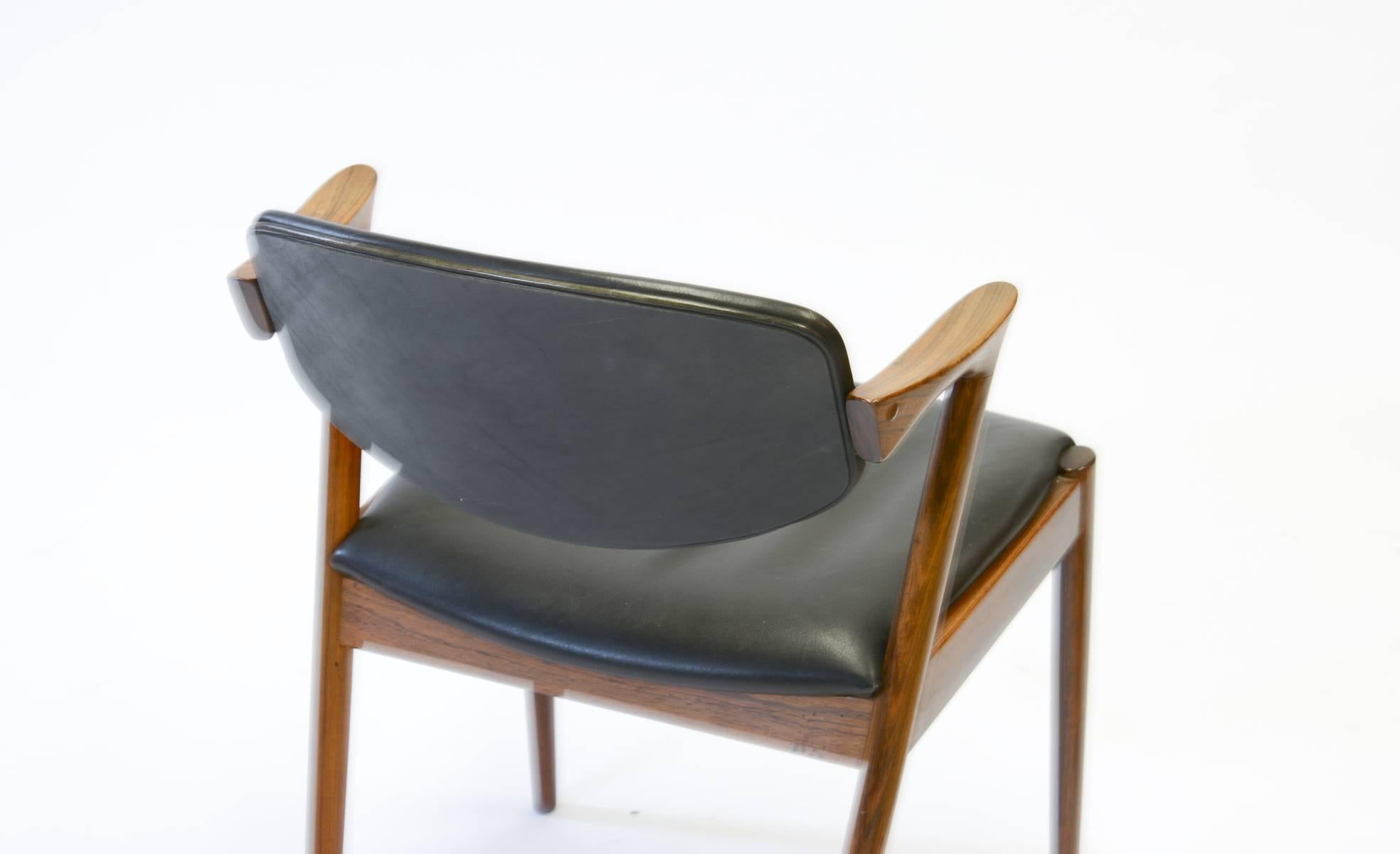 Mid-20th Century Six Kai Kristiansen 'Model 42' Dining Chairs in Rosewood & Black Saddle Leather
