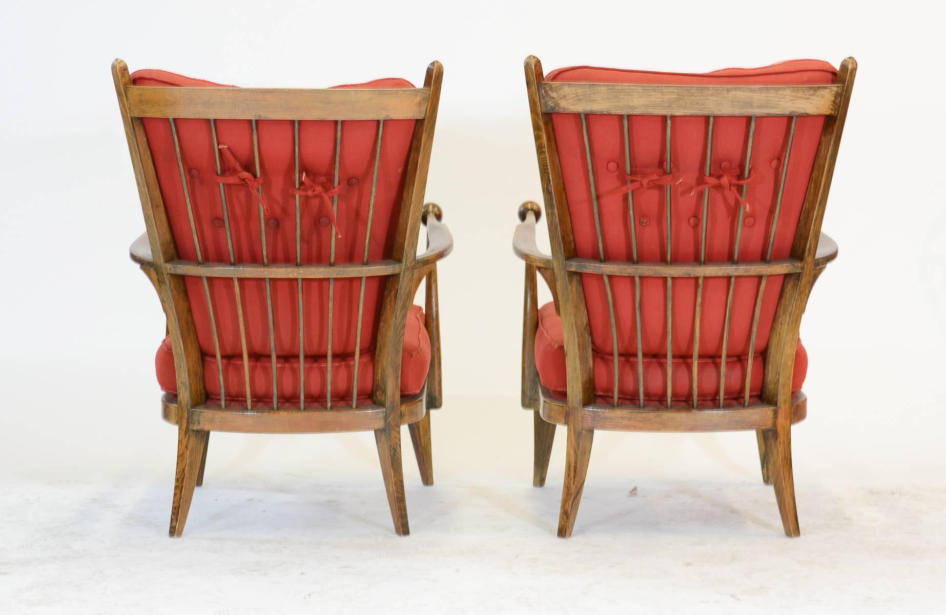 Amazing Pair of French Walnut High Back Club Chairs after Guillermes et Chambron In Fair Condition For Sale In Portland, OR