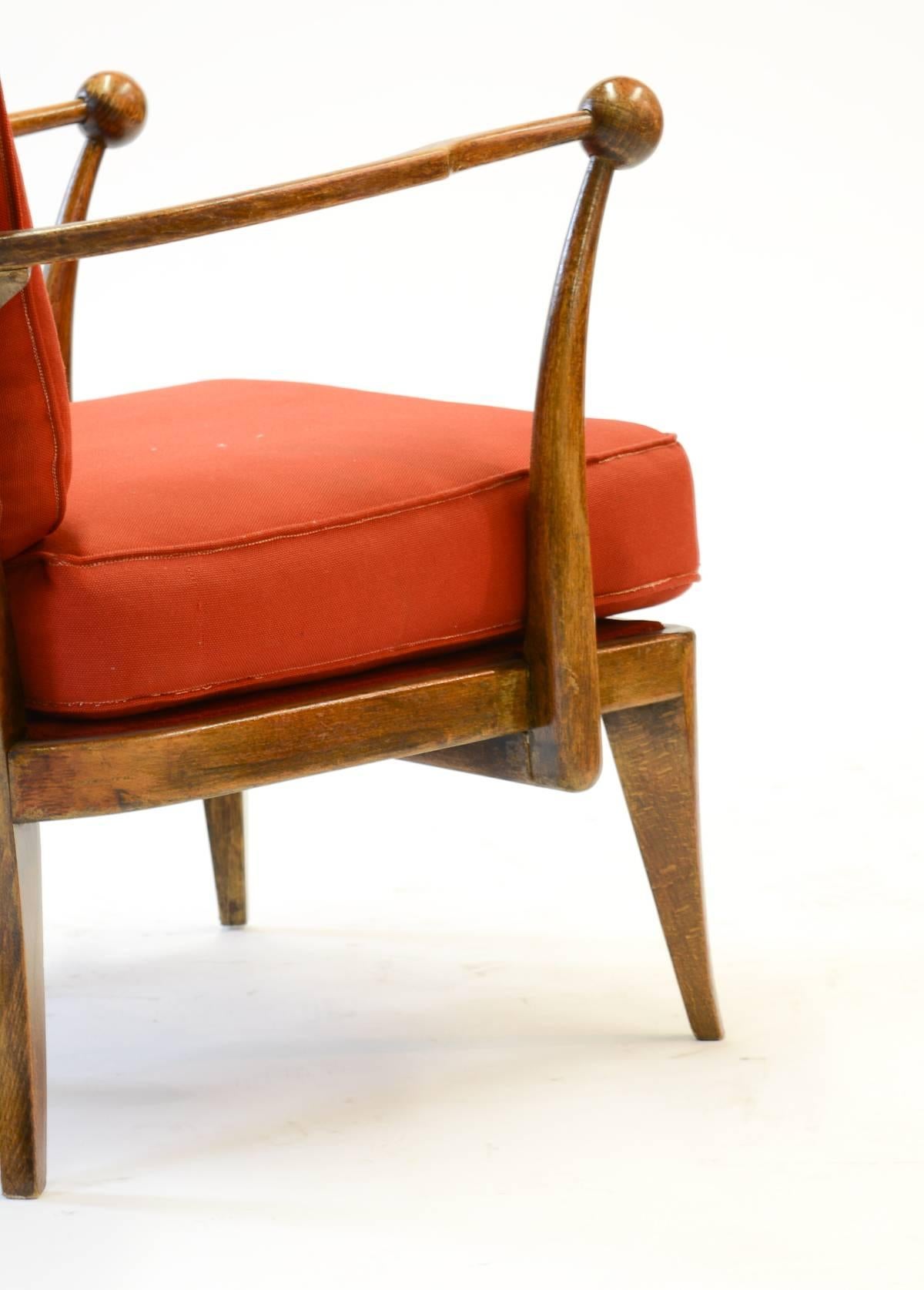 Amazing Pair of French Walnut High Back Club Chairs after Guillermes et Chambron For Sale 1
