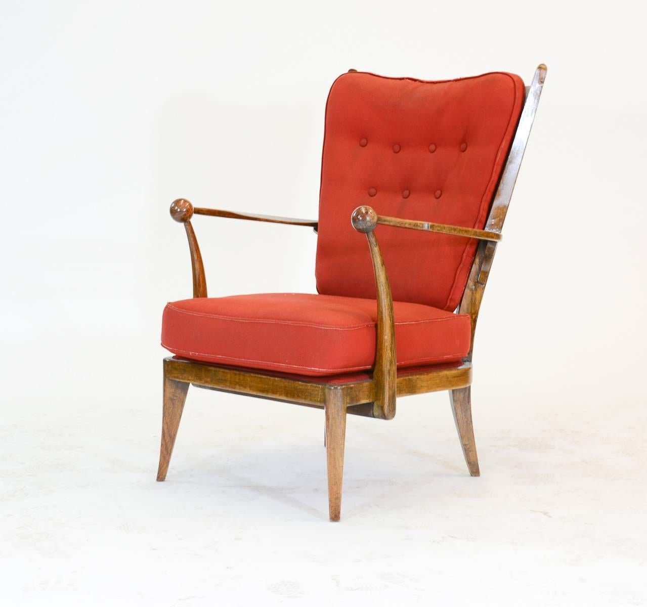 Amazing Pair of French Walnut High Back Club Chairs after Guillermes et Chambron For Sale 2