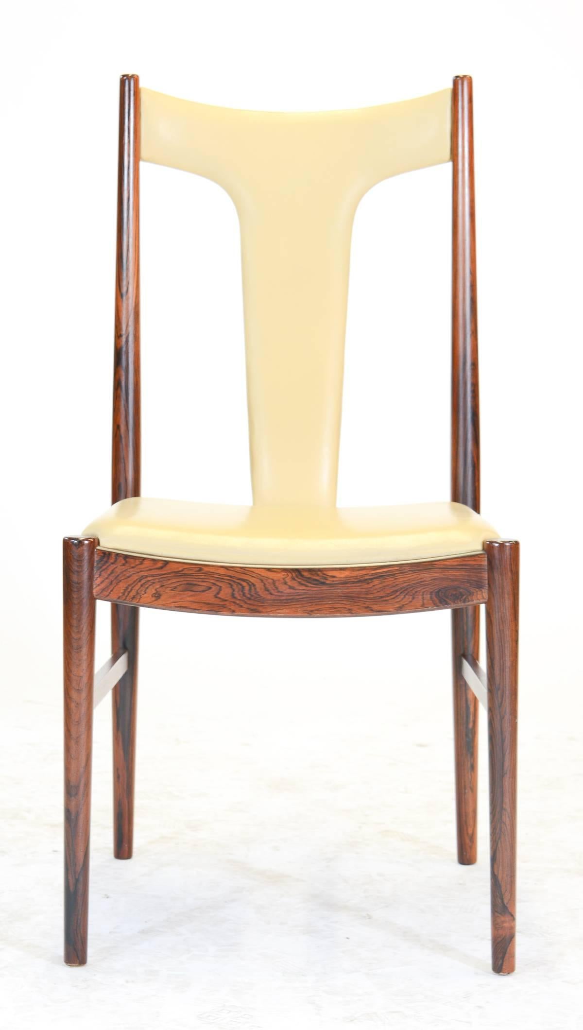 Danish Six Rosewood Dining Chairs in Leather by Arne Vodder for Sibast of Denmark