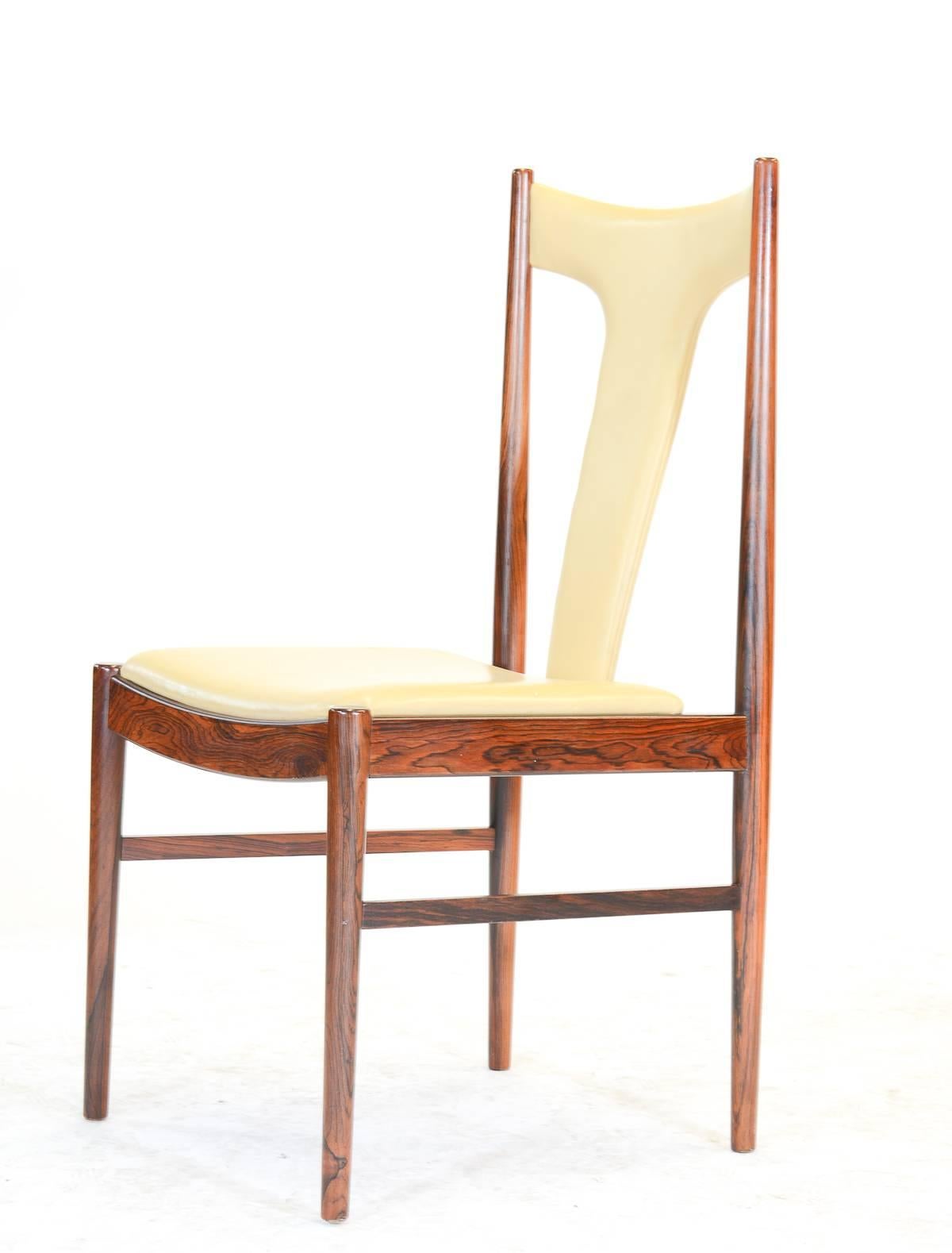 Six Rosewood Dining Chairs in Leather by Arne Vodder for Sibast of Denmark In Good Condition In Portland, OR