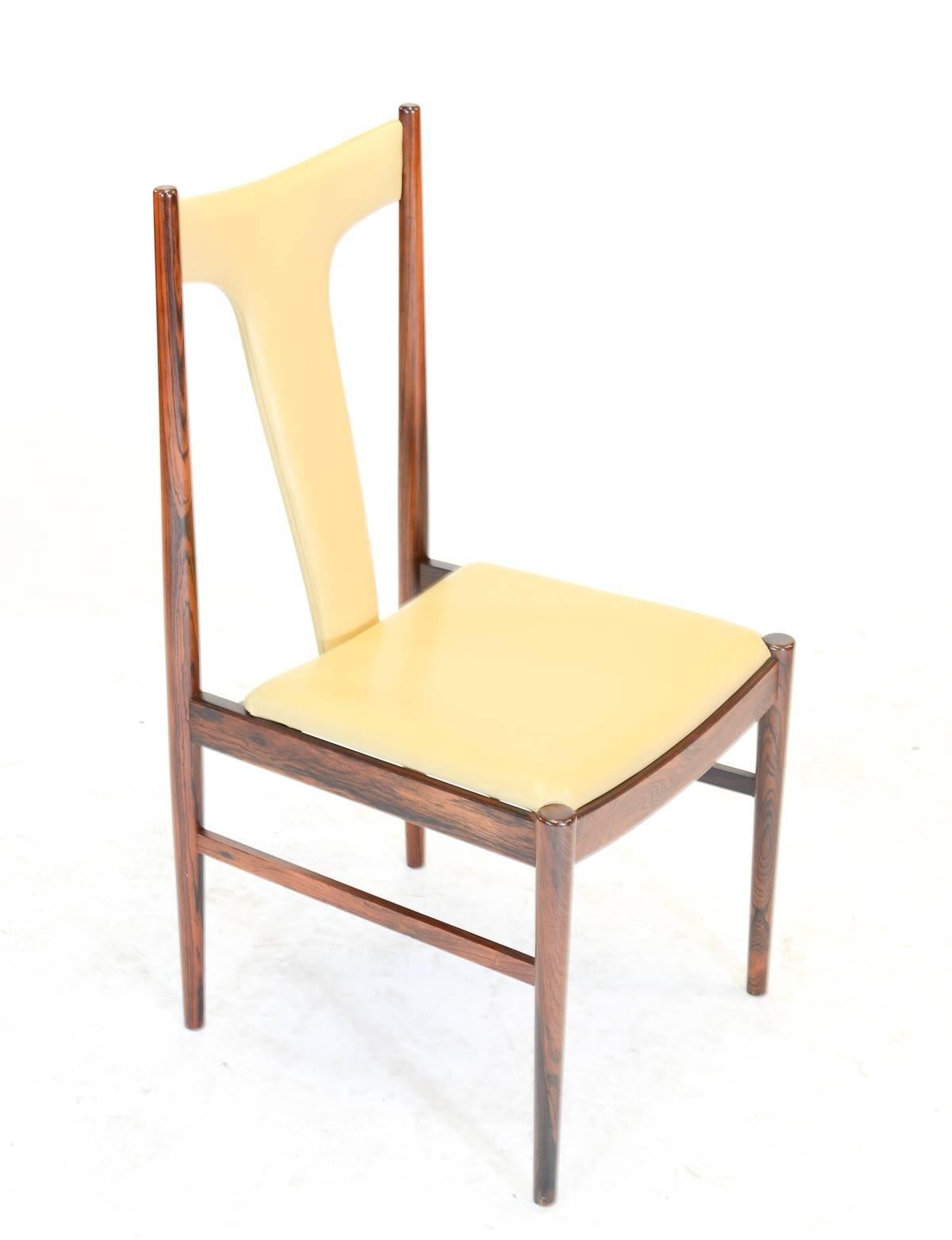 Mid-20th Century Six Rosewood Dining Chairs in Leather by Arne Vodder for Sibast of Denmark