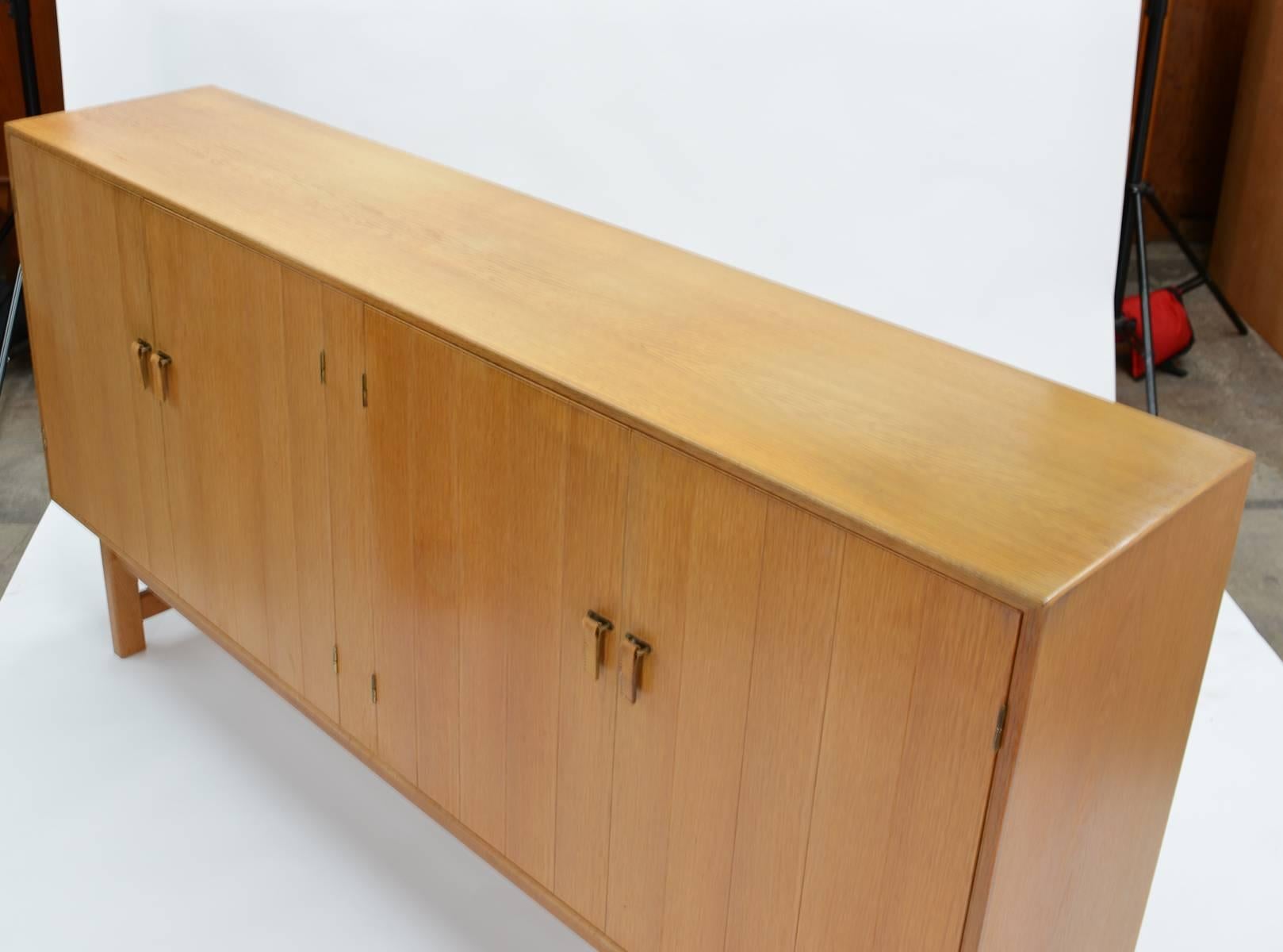 Mid-20th Century Stately Kurt Østervig Cerused Oak Media Cabinet/Sideboard with Leather Pulls