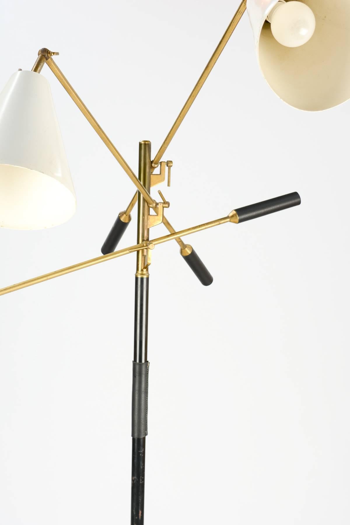 Finely Detailed Floor Lamp with Brass Arms and Italian Marble Base In Good Condition For Sale In Portland, OR